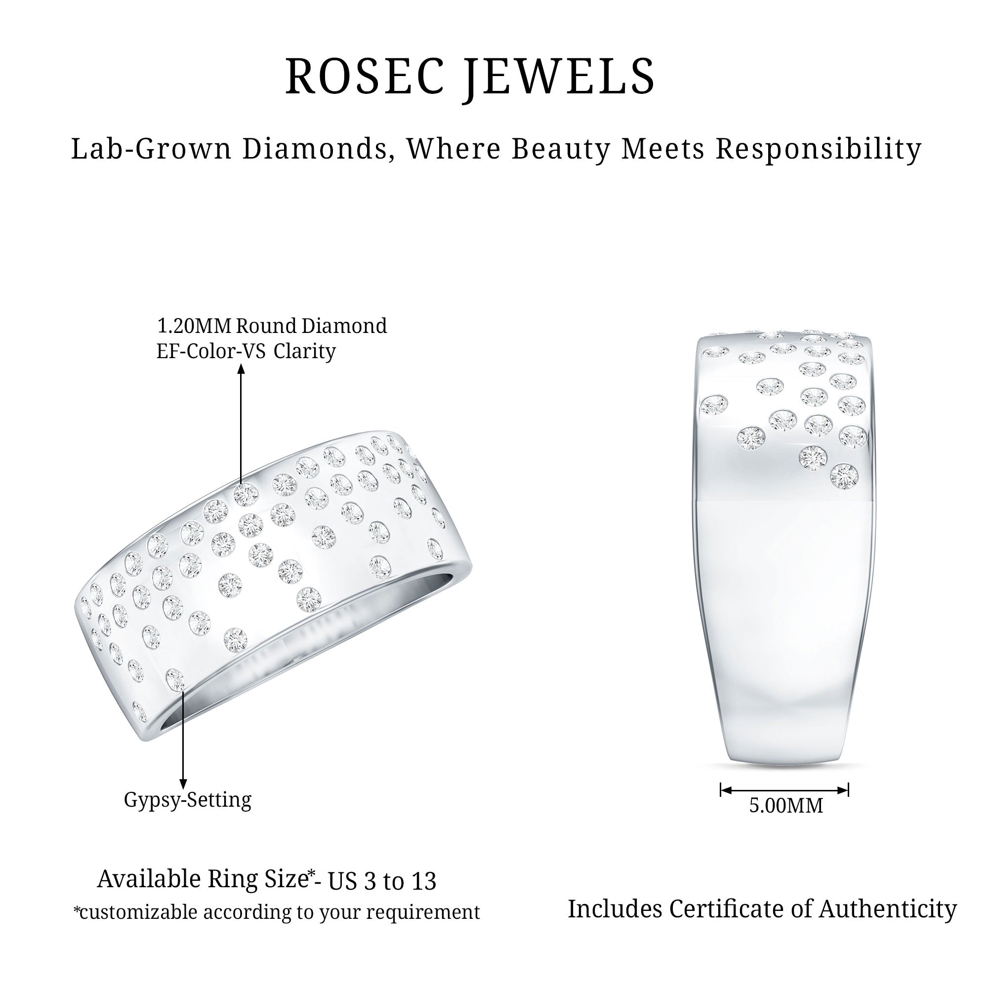 Rosec Jewels-Lab Grown Diamond Wide Wedding Band With Certificate