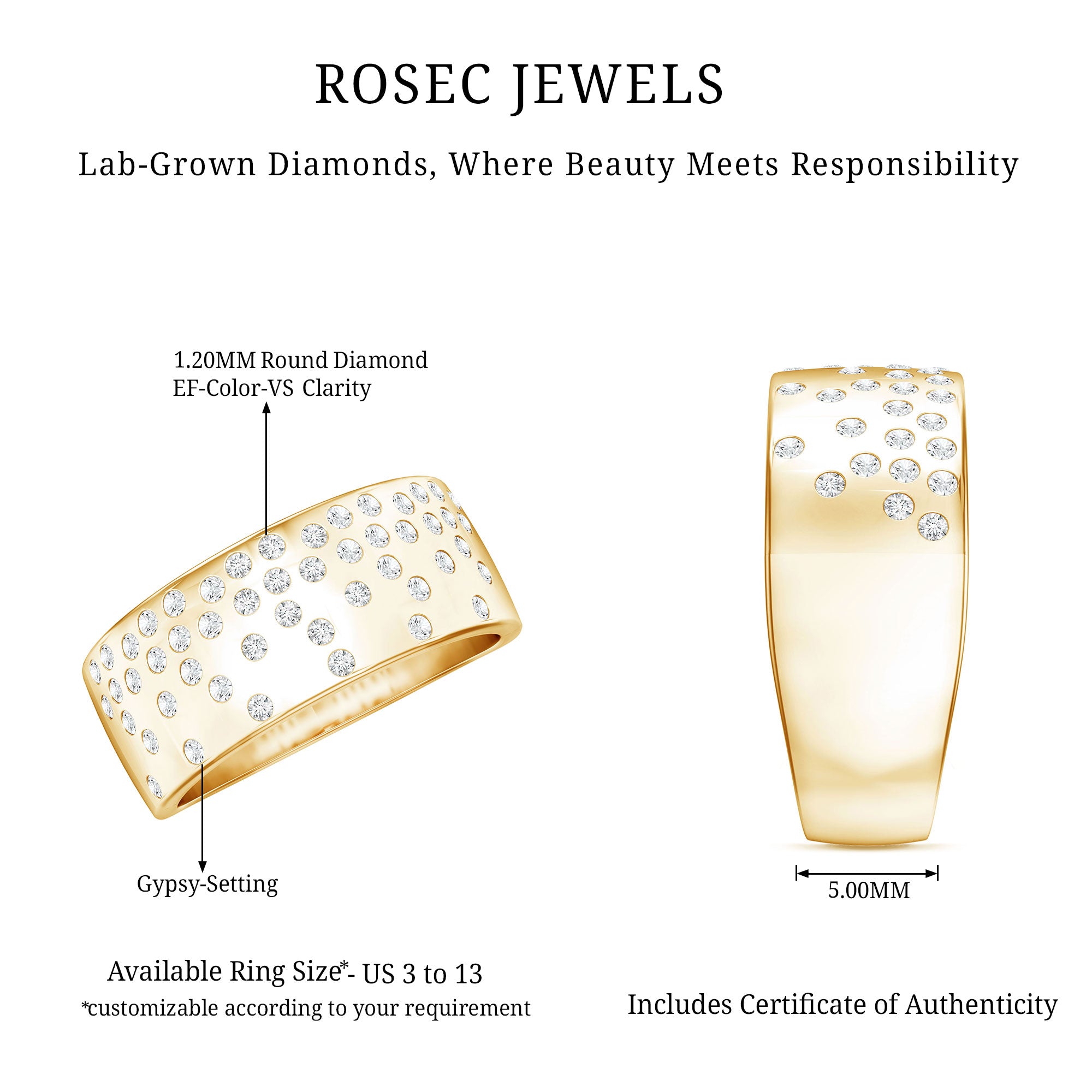 Rosec Jewels-Lab Grown Diamond Wide Wedding Band With Certificate