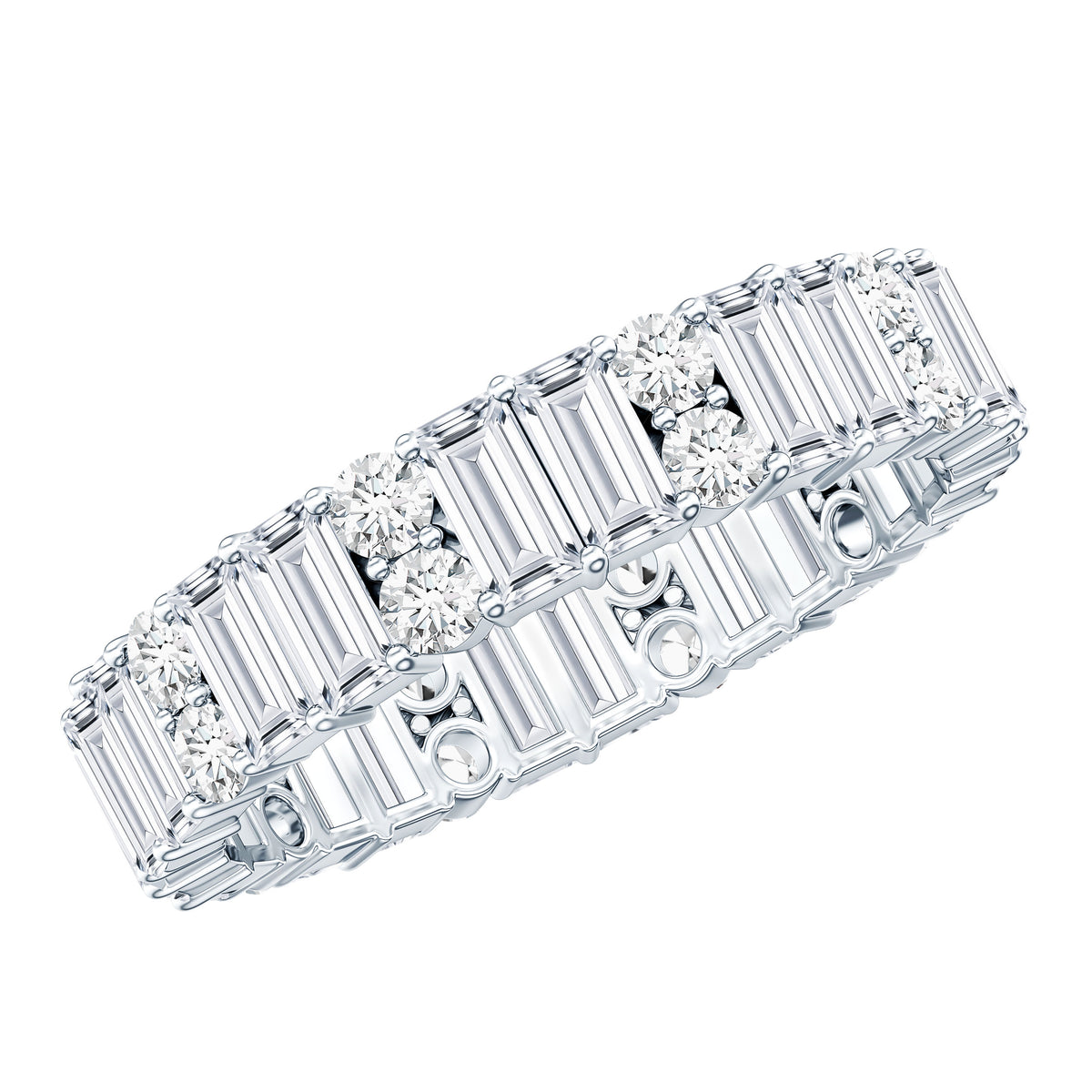 Round and Baguette Cut Moissanite Eternity Wedding Band