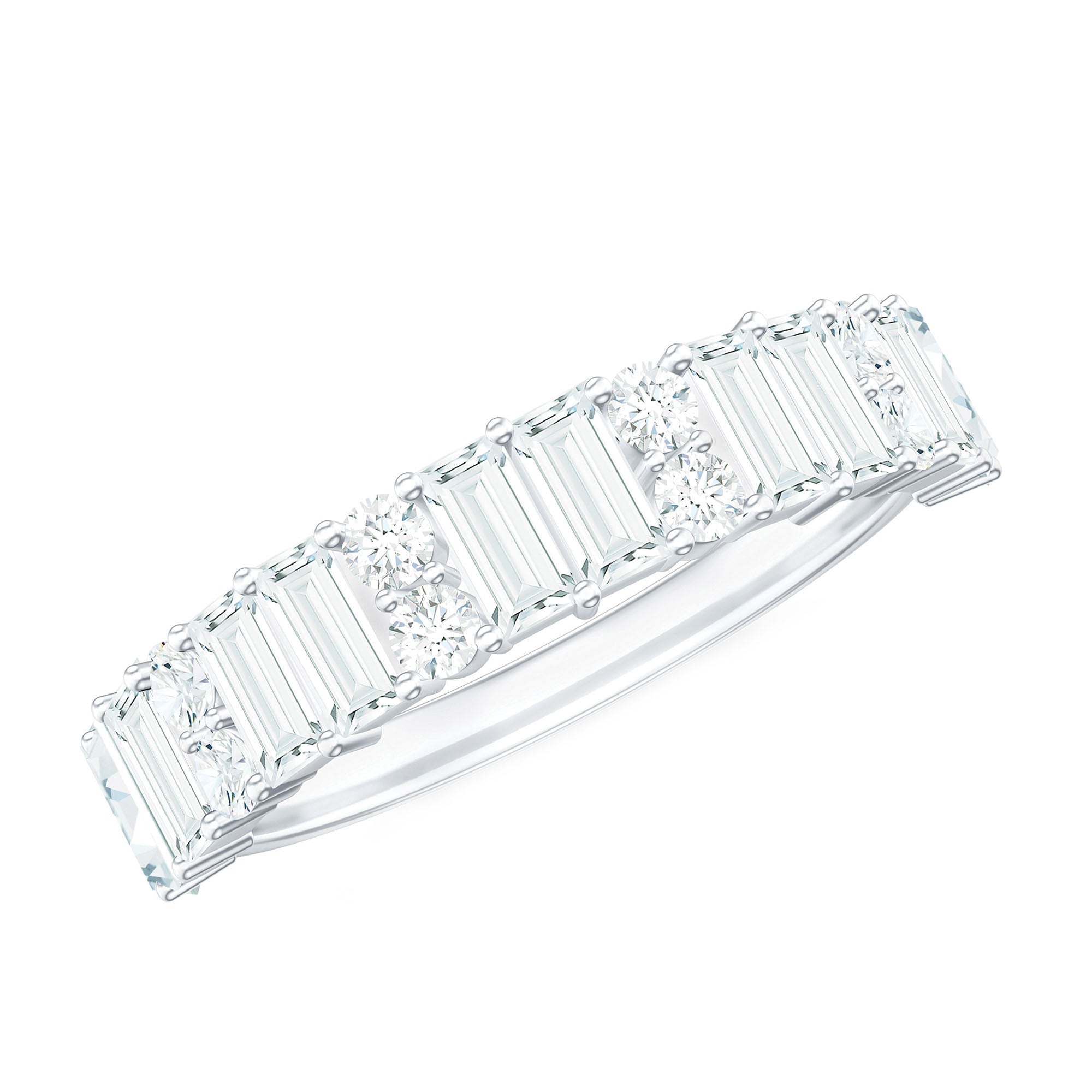 Baguette and Round Moissanite Half Eternity Band Ring