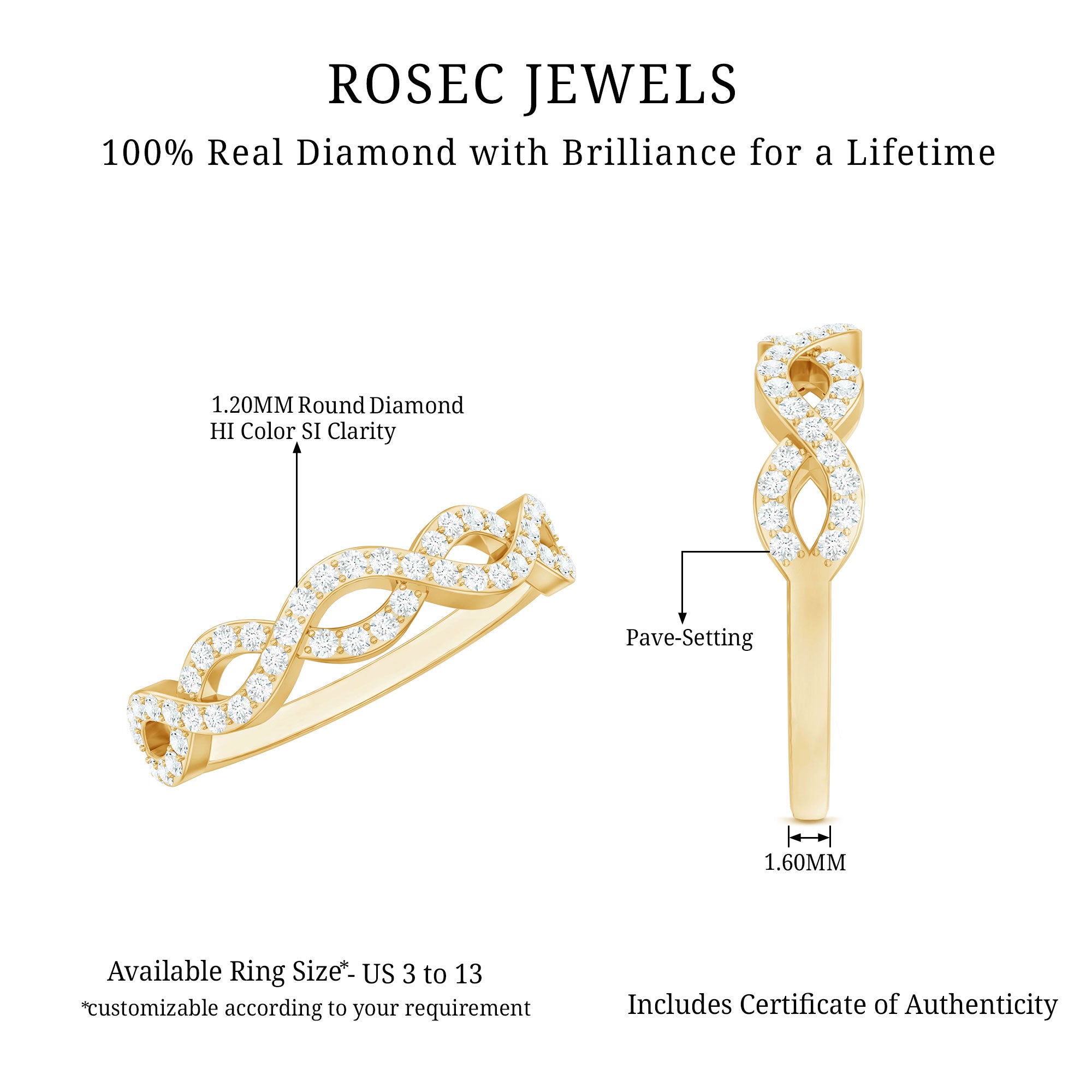 Certified Diamond Infinity Eternity Band Natural - ( HI-SI ) - Rosec Jewels