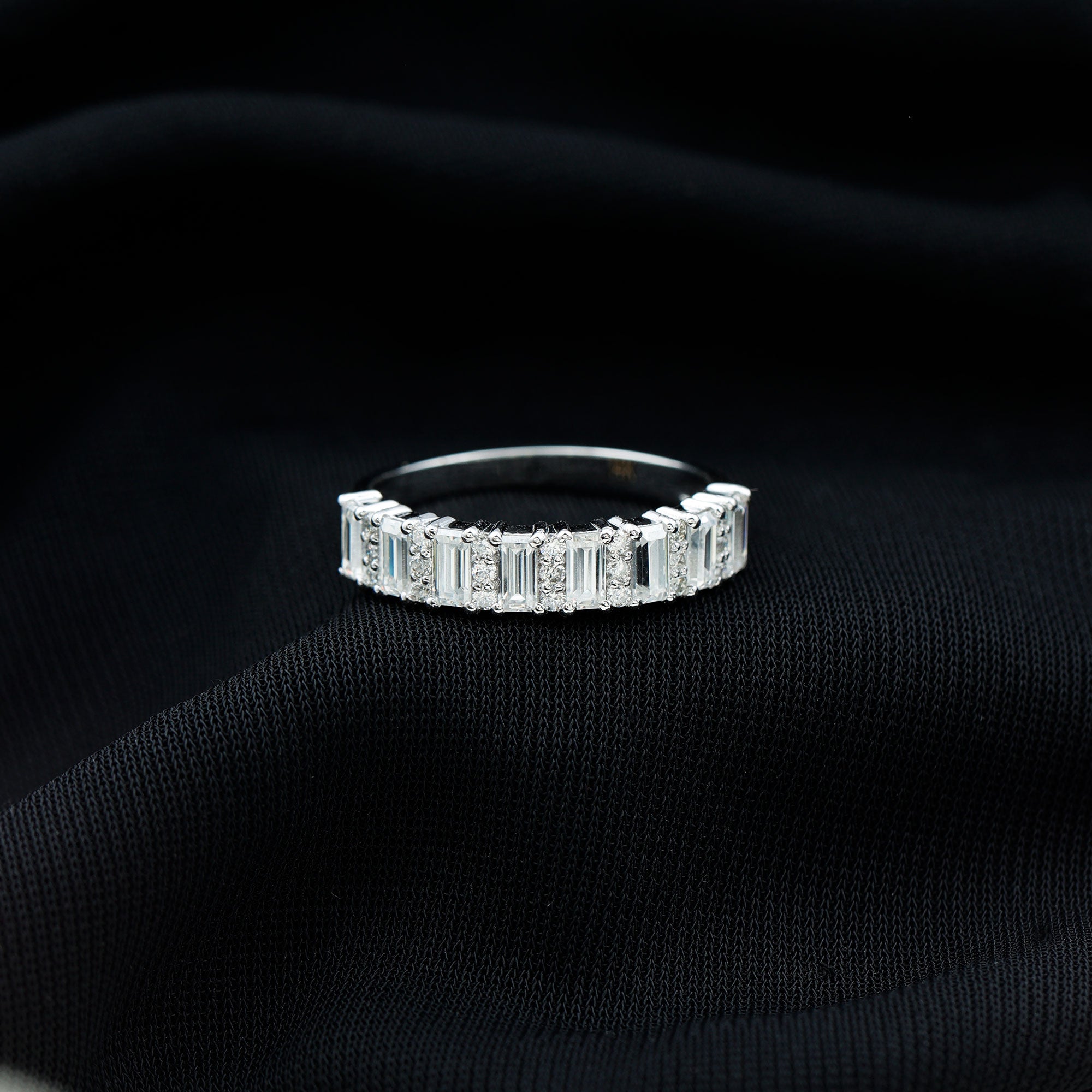 Certified Baguette Moissanite Half Eternity Band Ring for Women D-VS1 - Rosec Jewels