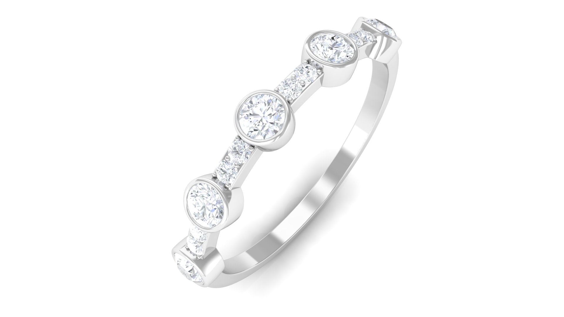 Natural Diamond Half Eternity Ring in Bezel Setting Natural - ( HI-SI ) - Rosec Jewels