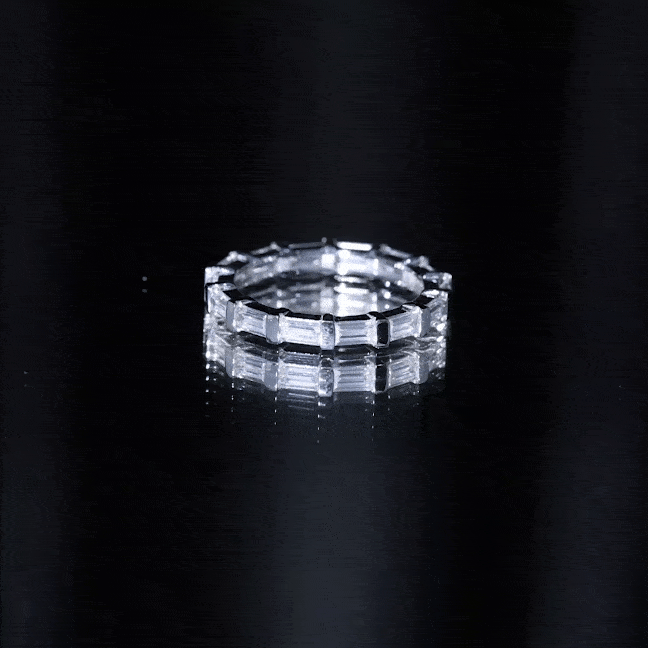 Certified Baguette Cut Moissanite East West Eternity Ring D-VS1 - Rosec Jewels