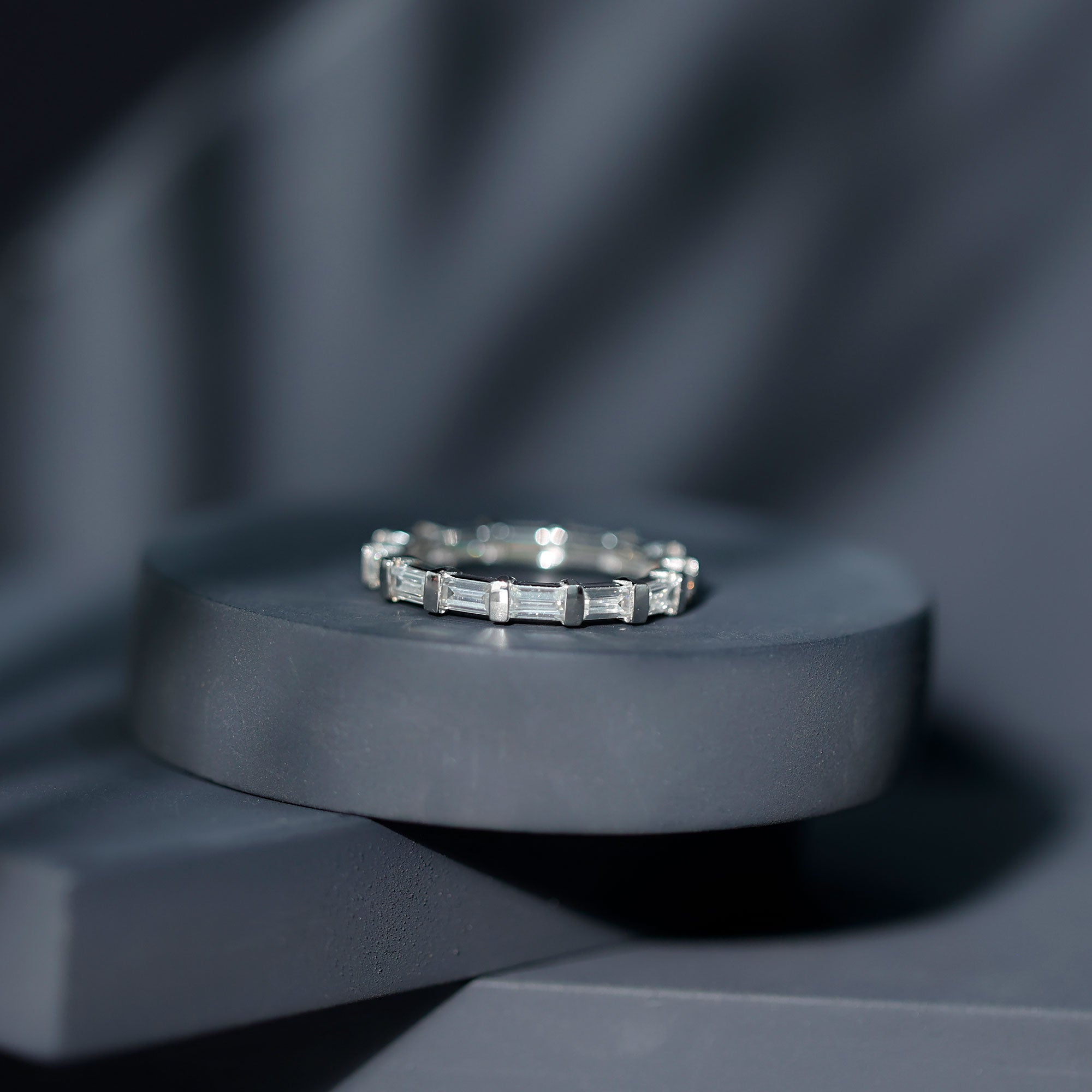 Certified Baguette Cut Moissanite East West Eternity Ring D-VS1 - Rosec Jewels