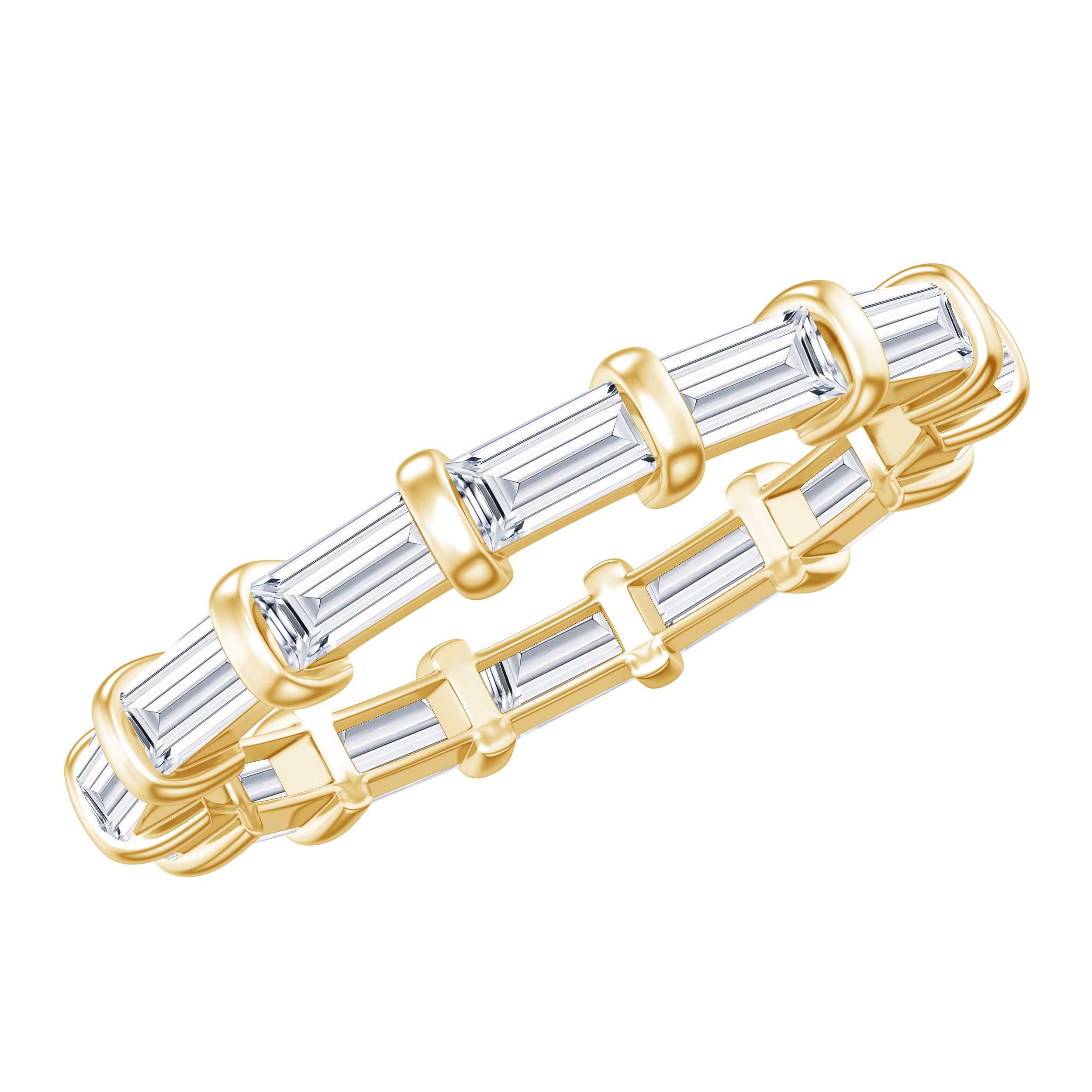 Certified Baguette Cut Moissanite East West Eternity Ring D-VS1 - Rosec Jewels