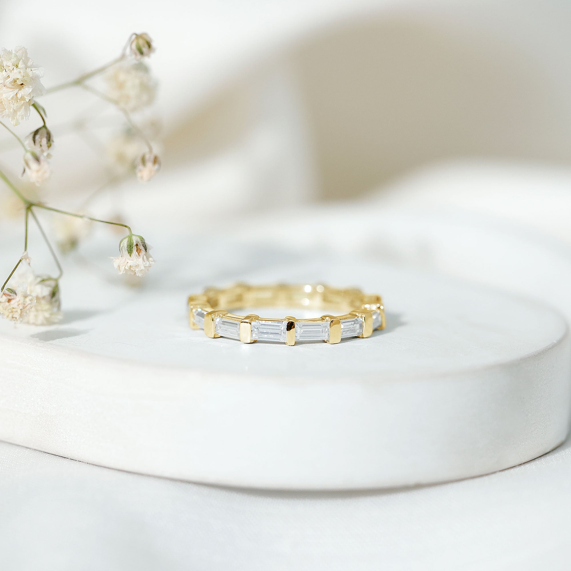 Certified Baguette Cut Moissanite East West Eternity Ring D-VS1 - Rosec Jewels