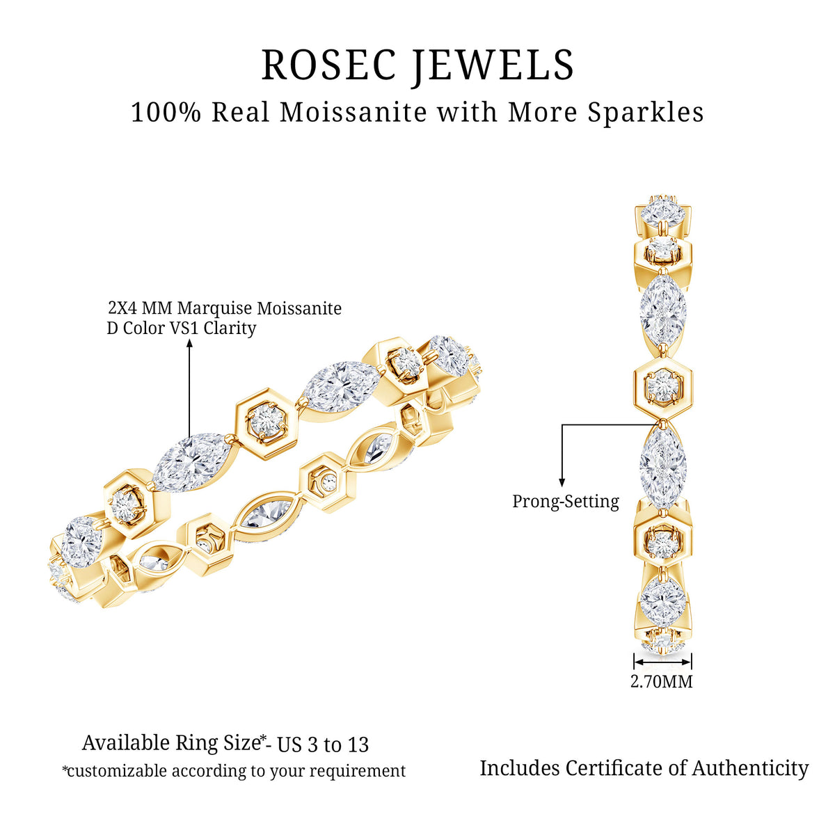 Certified Moissanite Contemporary Eternity Ring D-VS1 - Rosec Jewels
