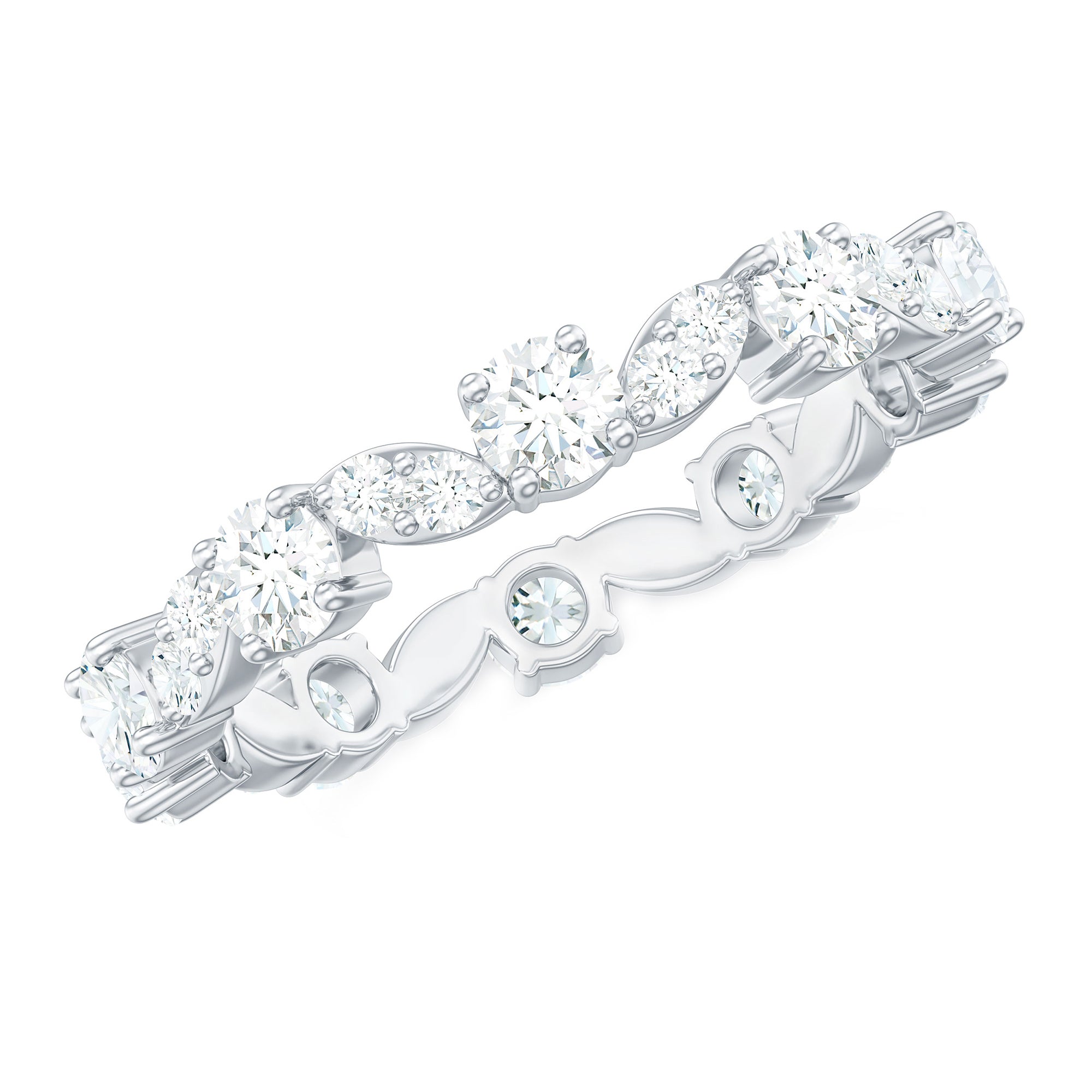 Certified Moissanite Eternity Wedding Band Ring in Prong Setting
