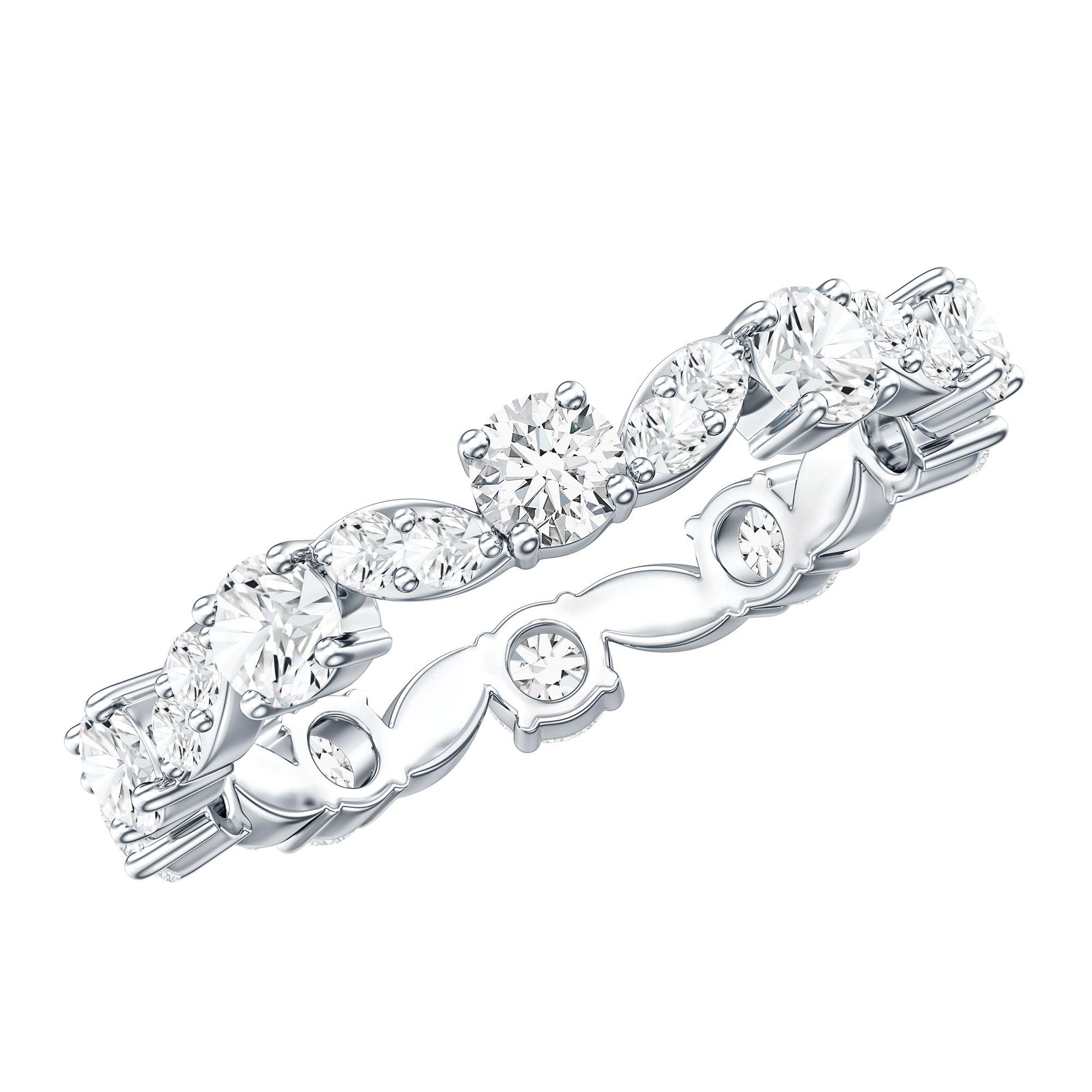 Certified Moissanite Eternity Wedding Band Ring in Prong Setting D-VS1 - Rosec Jewels