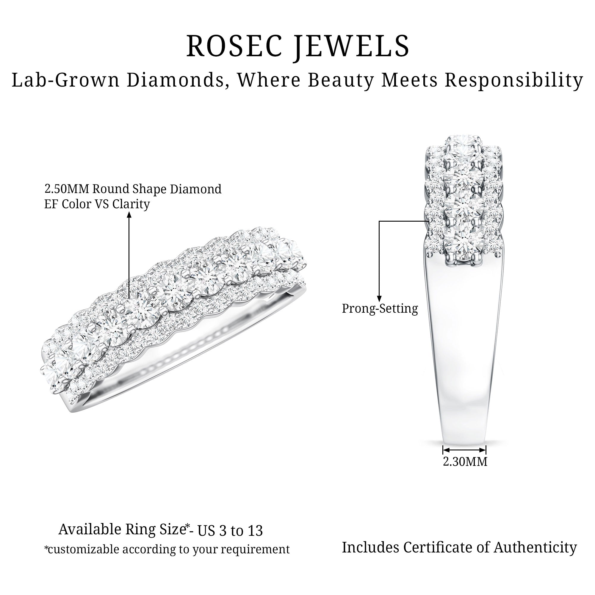 Classic Moissanite Half Eternity Wedding Band Ring D-VS1 - Rosec Jewels