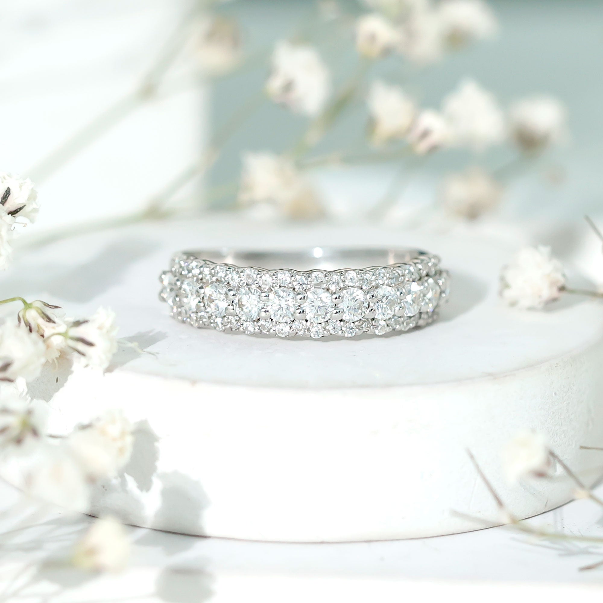 Classic Moissanite Half Eternity Wedding Band Ring D-VS1 - Rosec Jewels