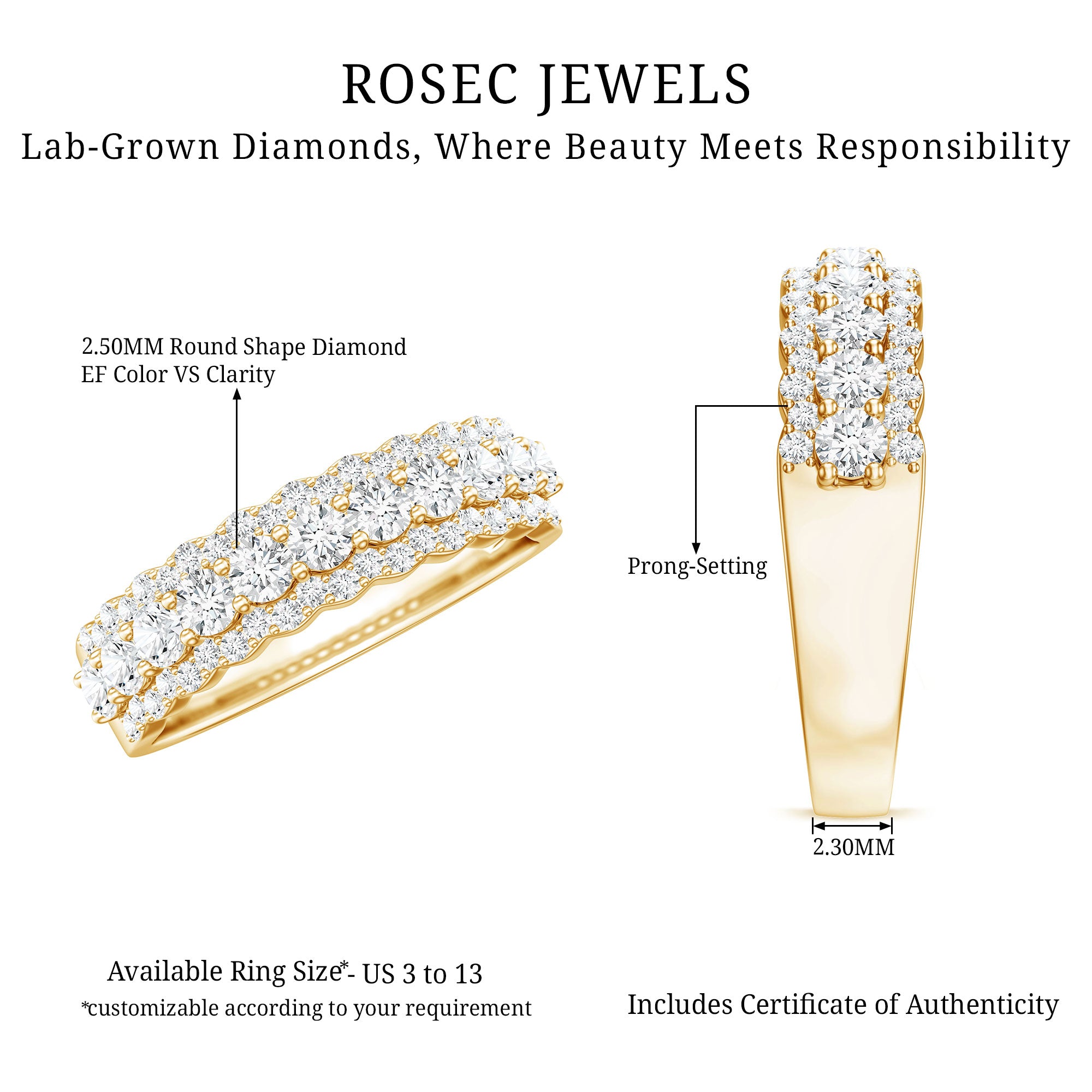 Classic Moissanite Half Eternity Wedding Band Ring D-VS1 - Rosec Jewels
