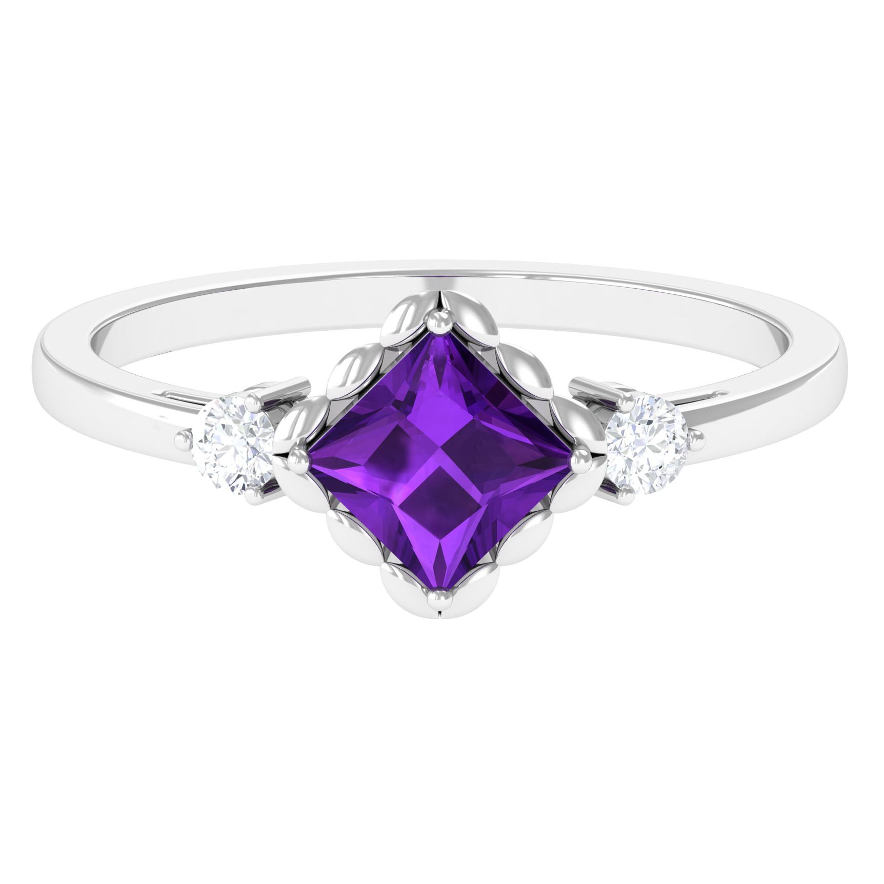 3/4 CT Princess Cut Amethyst Designer Engagement Ring with Diamond