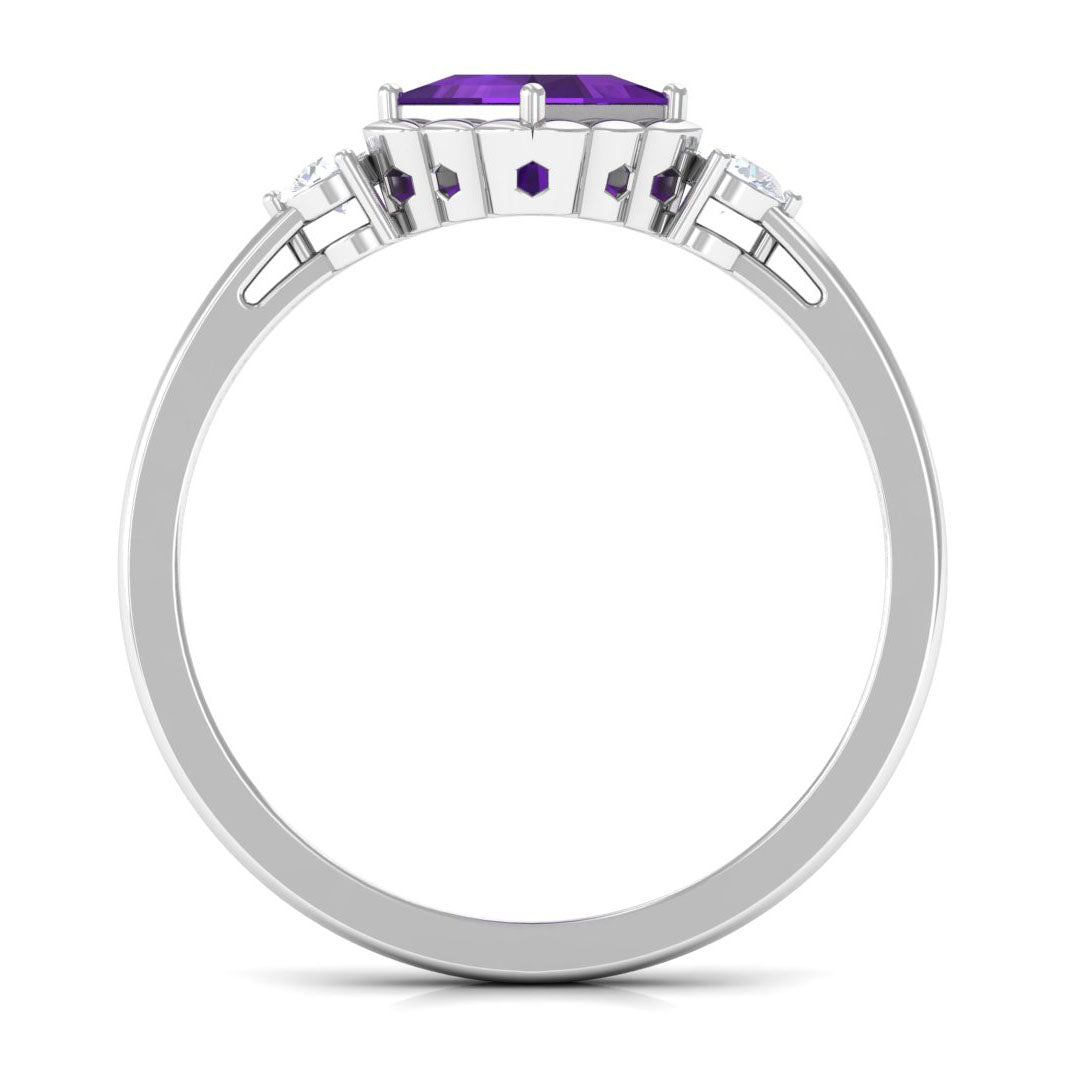 Designer 1.2 Carat Princess Cut Amethyst Engagement Ring with Diamond AAA - Rosec Jewels