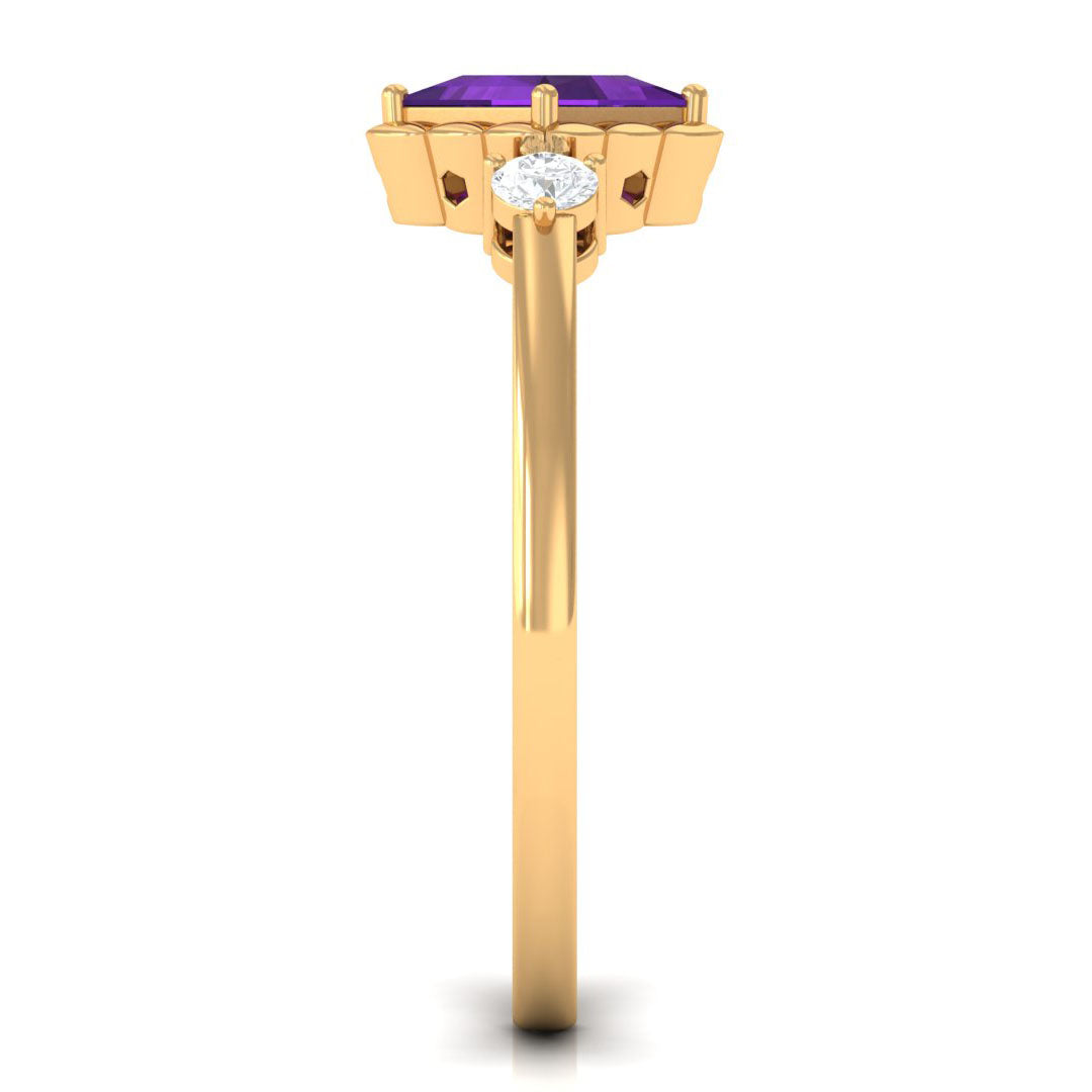 Designer 1.2 Carat Princess Cut Amethyst Engagement Ring with Diamond AAA - Rosec Jewels