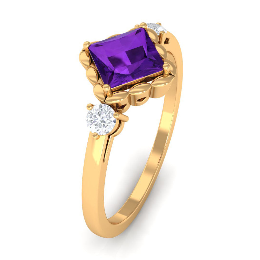 Designer 1.2 Carat Princess Cut Amethyst Engagement Ring with Diamond AAA - Rosec Jewels