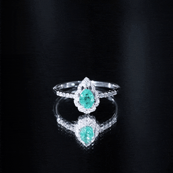 Rosec Jewels-Pear Shaped Emerald Nature Engagement Ring with Diamond