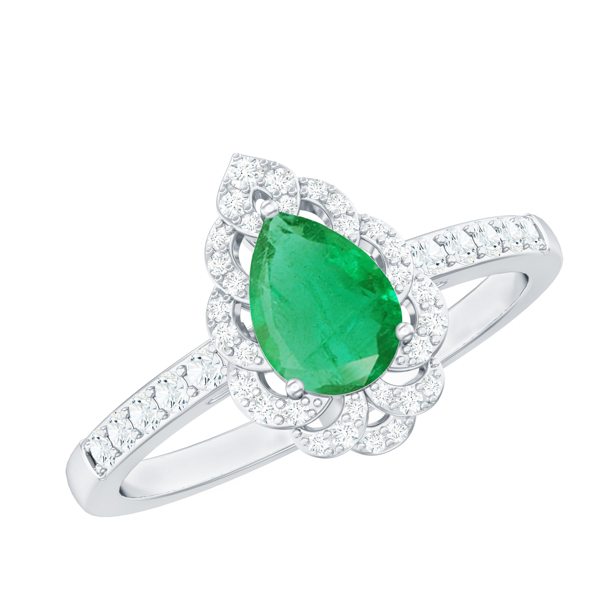 Pear Shaped Emerald Nature Engagement Ring with Diamond