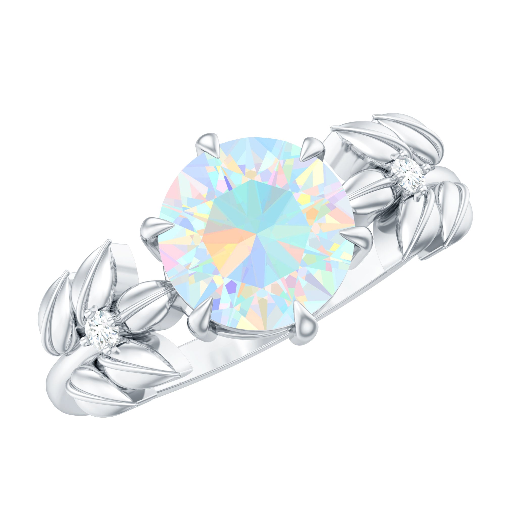 Nature Inspired 8mm Ethiopian Opal Diamond Engagement Ring