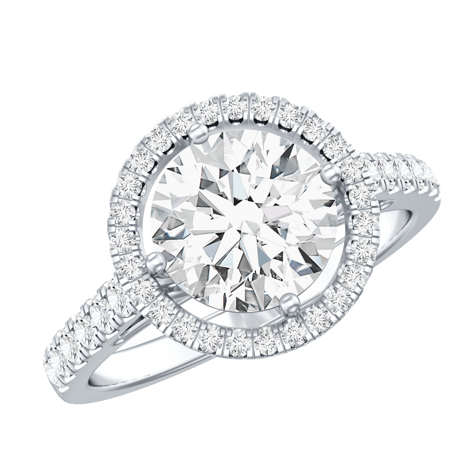 Certified Moissanite Halo Engagement Ring with Side Stones