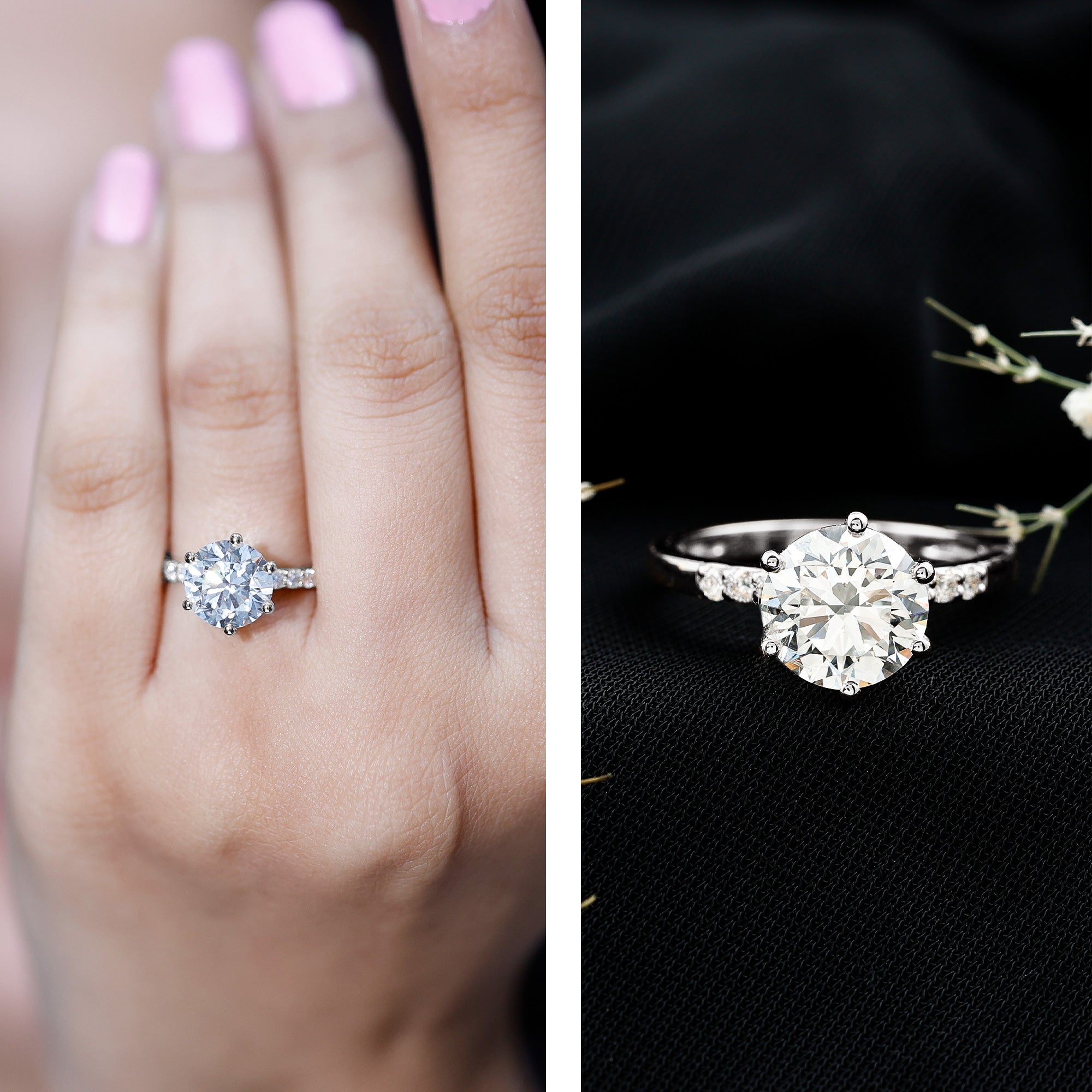 Round Cut 3 Carat Lab Grown Diamond Solitaire Engagement Ring Lab - ( EF-VS ) - Rosec Jewels