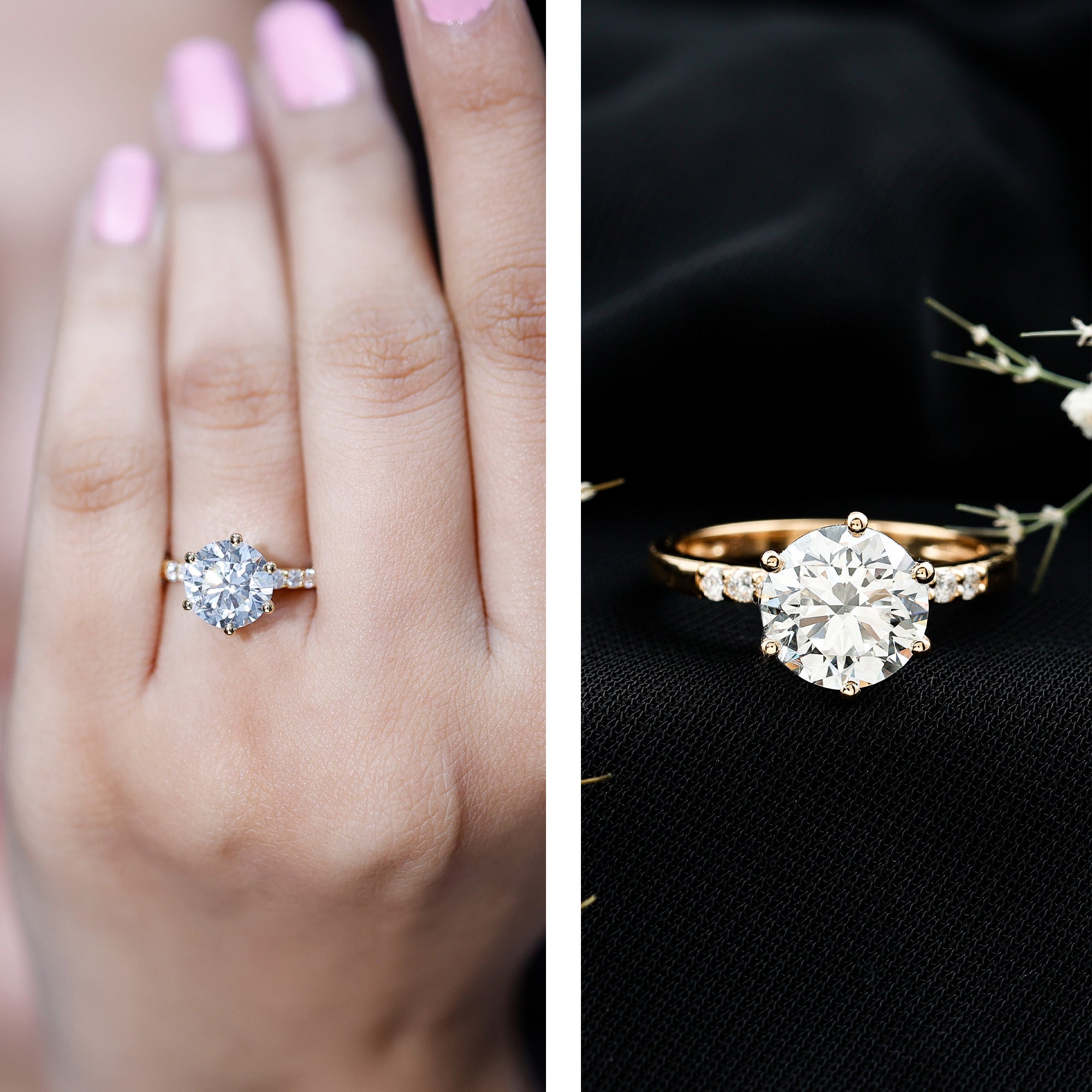 Round Cut 3 Carat Lab Grown Diamond Solitaire Engagement Ring Lab - ( EF-VS ) - Rosec Jewels