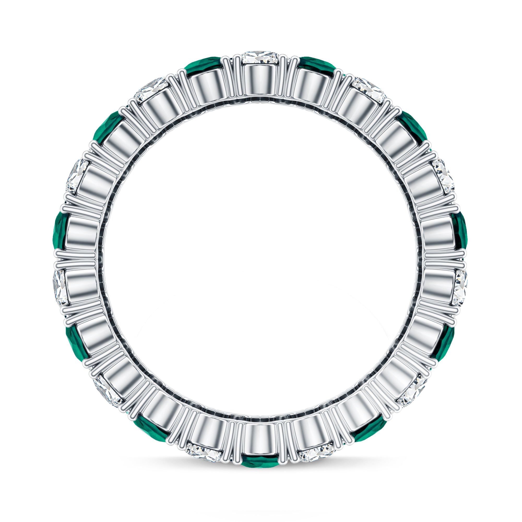 Vintage Style Lab Grown Emerald and Diamond Wide Eternity Band AAAA - Rosec Jewels