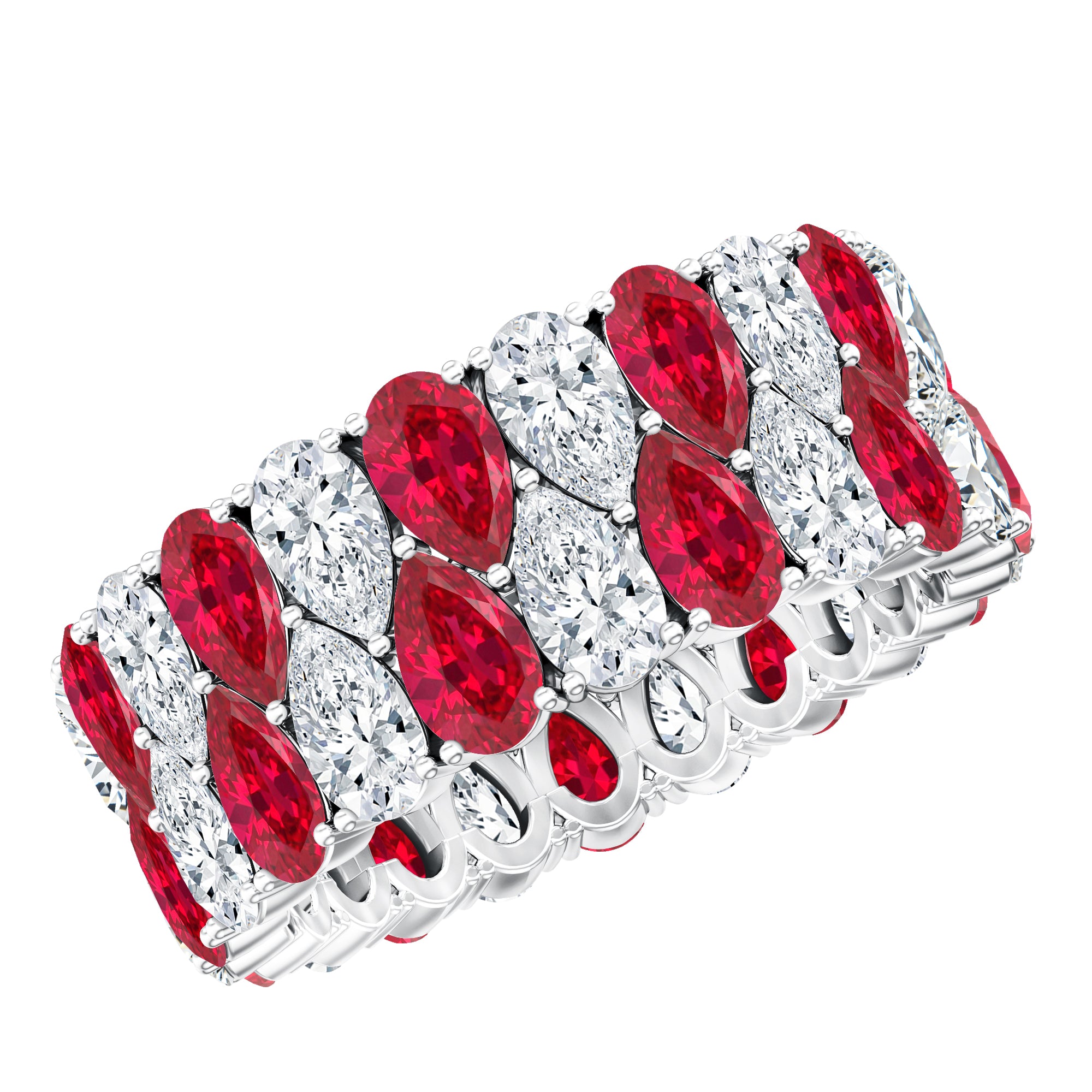 Wide Lab Grown Ruby and Diamond Eternity Band for Women AAAA - Rosec Jewels