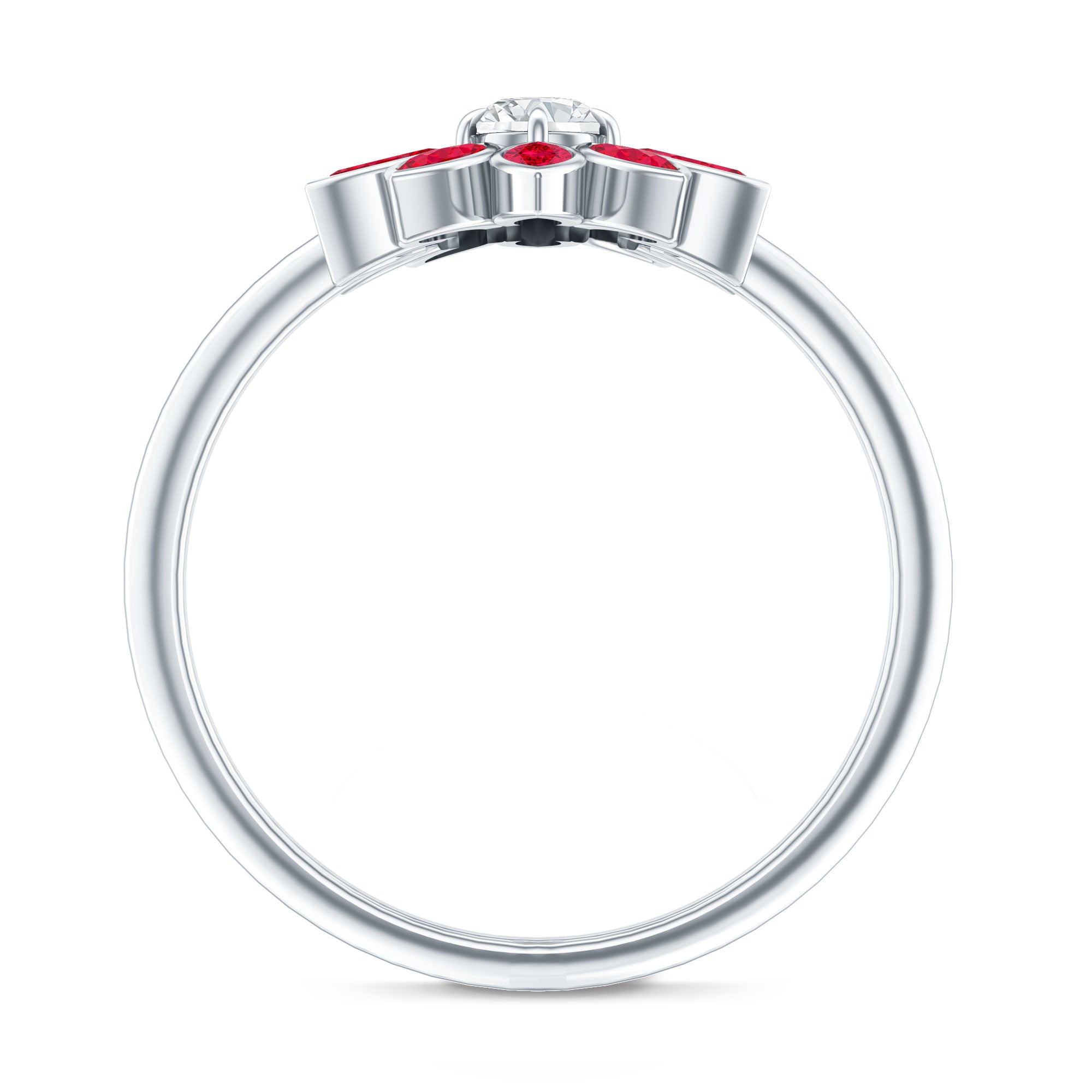Lab Grown Diamond and Ruby Flower Cocktail Ring with Certificate Lab - ( EF-VS ) - Rosec Jewels