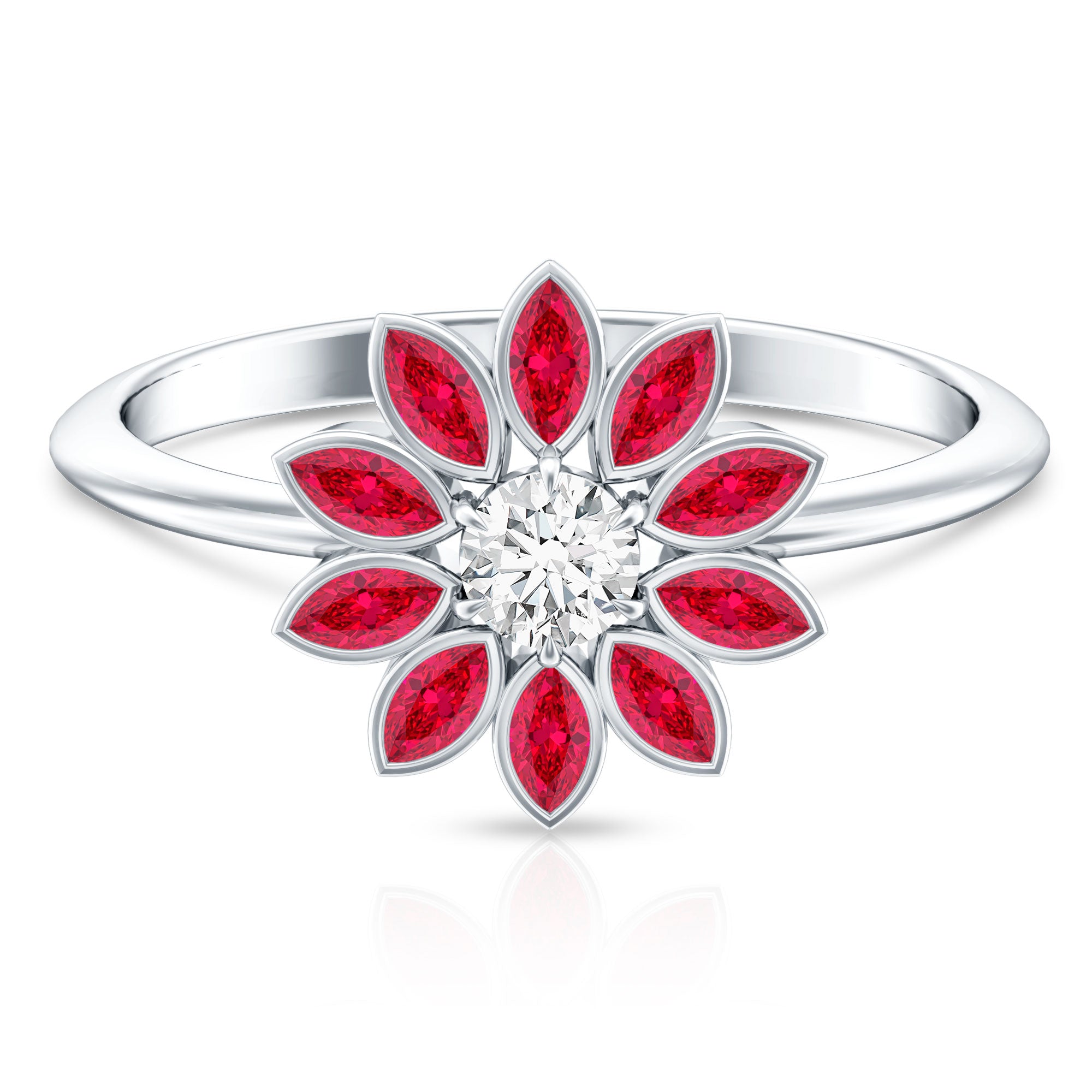 Lab Grown Diamond and Ruby Flower Cocktail Ring with Certificate Lab - ( EF-VS ) - Rosec Jewels