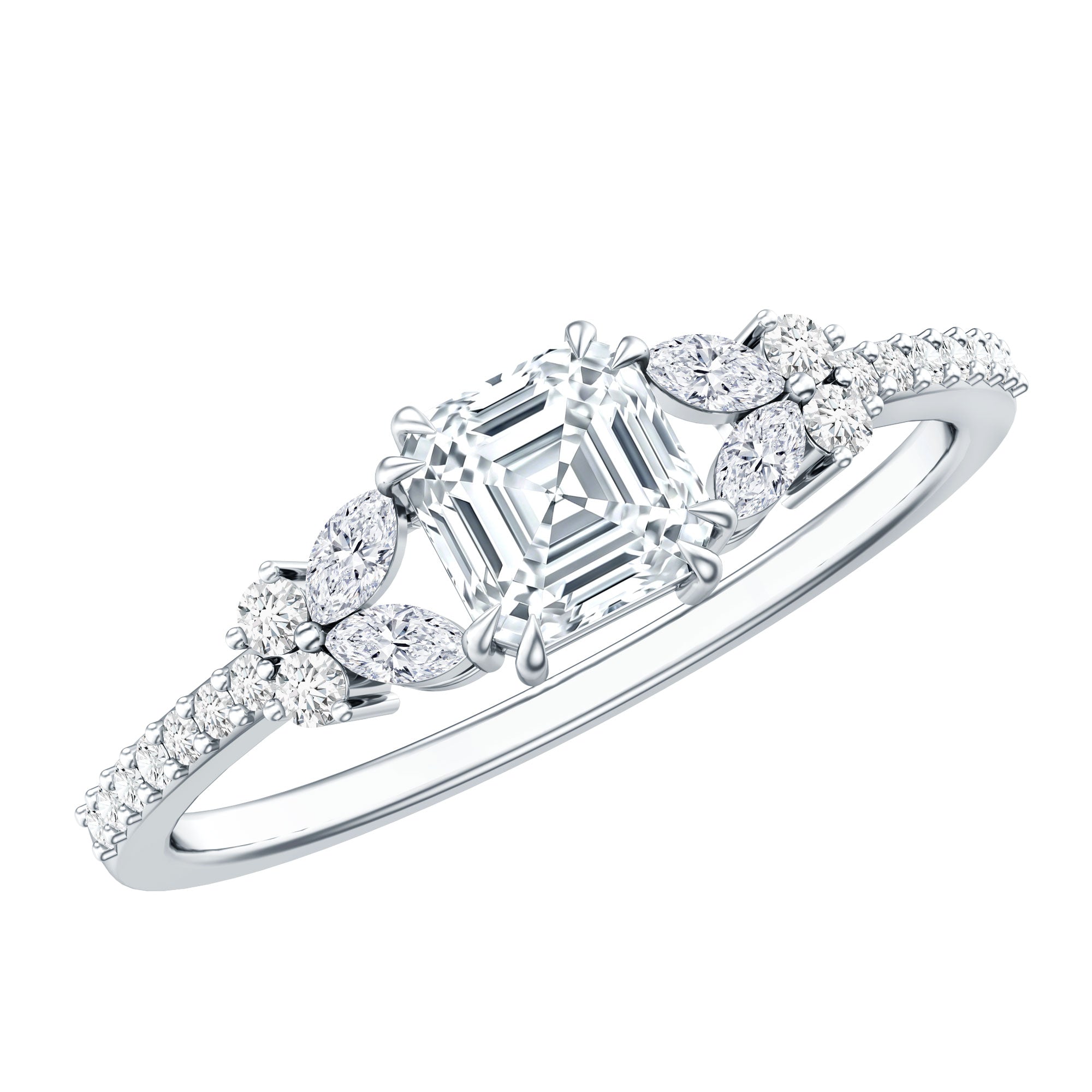 Rosec Jewels-0.9 Carat Lab Grown Diamond Asscher Cut Engagement Ring For Women