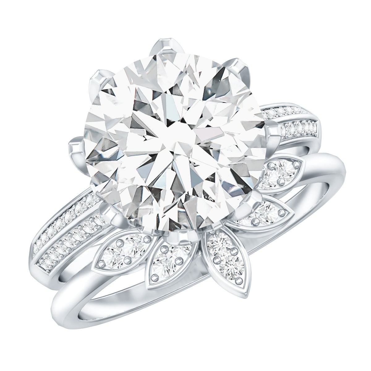 Floral Inspired Lab Grown 4 Carat Diamond Wedding Ring Set IGI Certified Lab - ( E-VS1 ) - Rosec Jewels