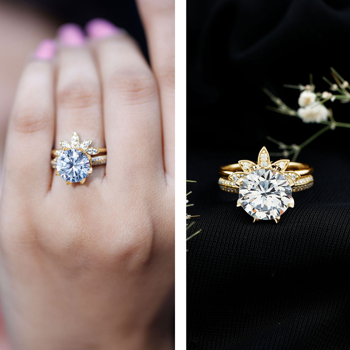 Floral Inspired Lab Grown 4 Carat Diamond Wedding Ring Set IGI Certified Lab - ( E-VS1 ) - Rosec Jewels