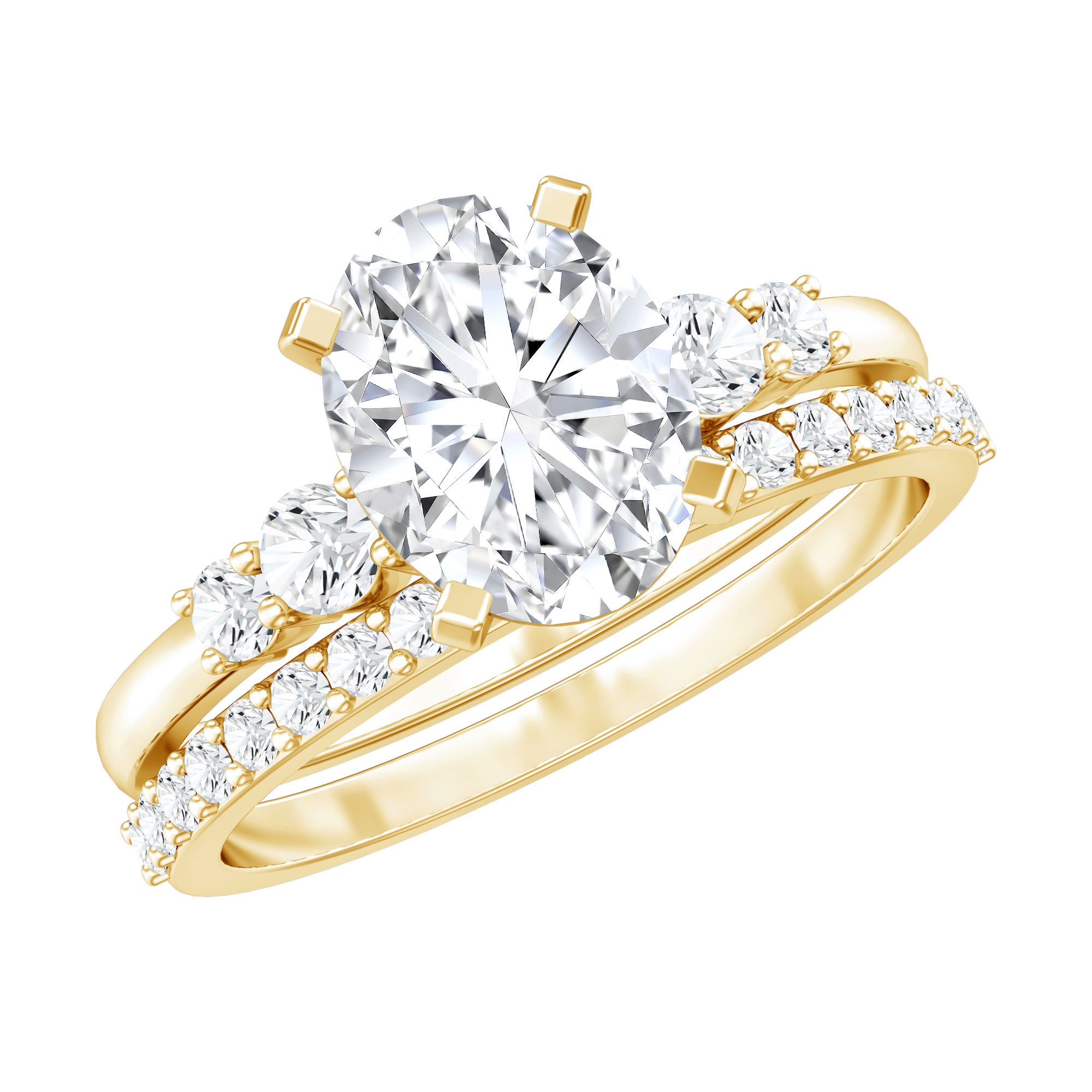 2 Carat Oval Shape Lab Diamond Bridal Ring Set with IGI Certificate Lab - ( EF-VS ) - Rosec Jewels