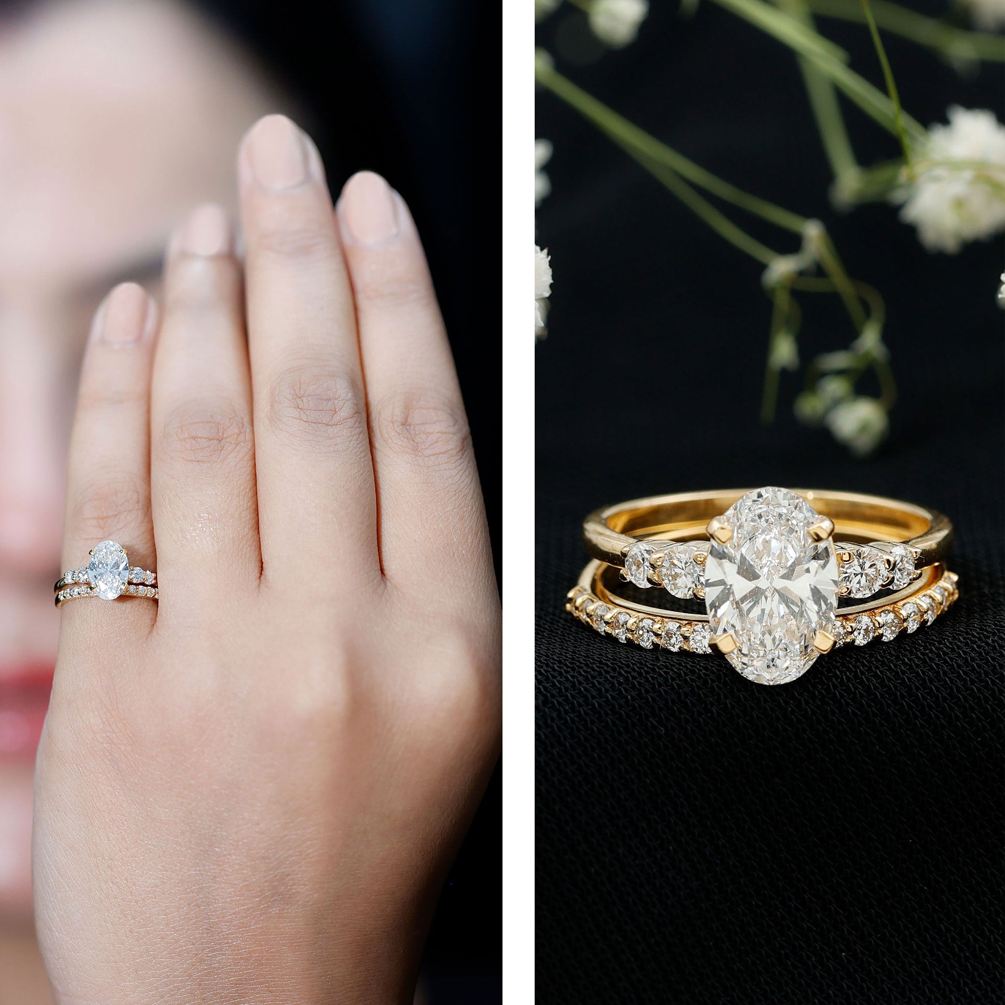 2 Carat Oval Shape Lab Diamond Bridal Ring Set with IGI Certificate Lab - ( EF-VS ) - Rosec Jewels
