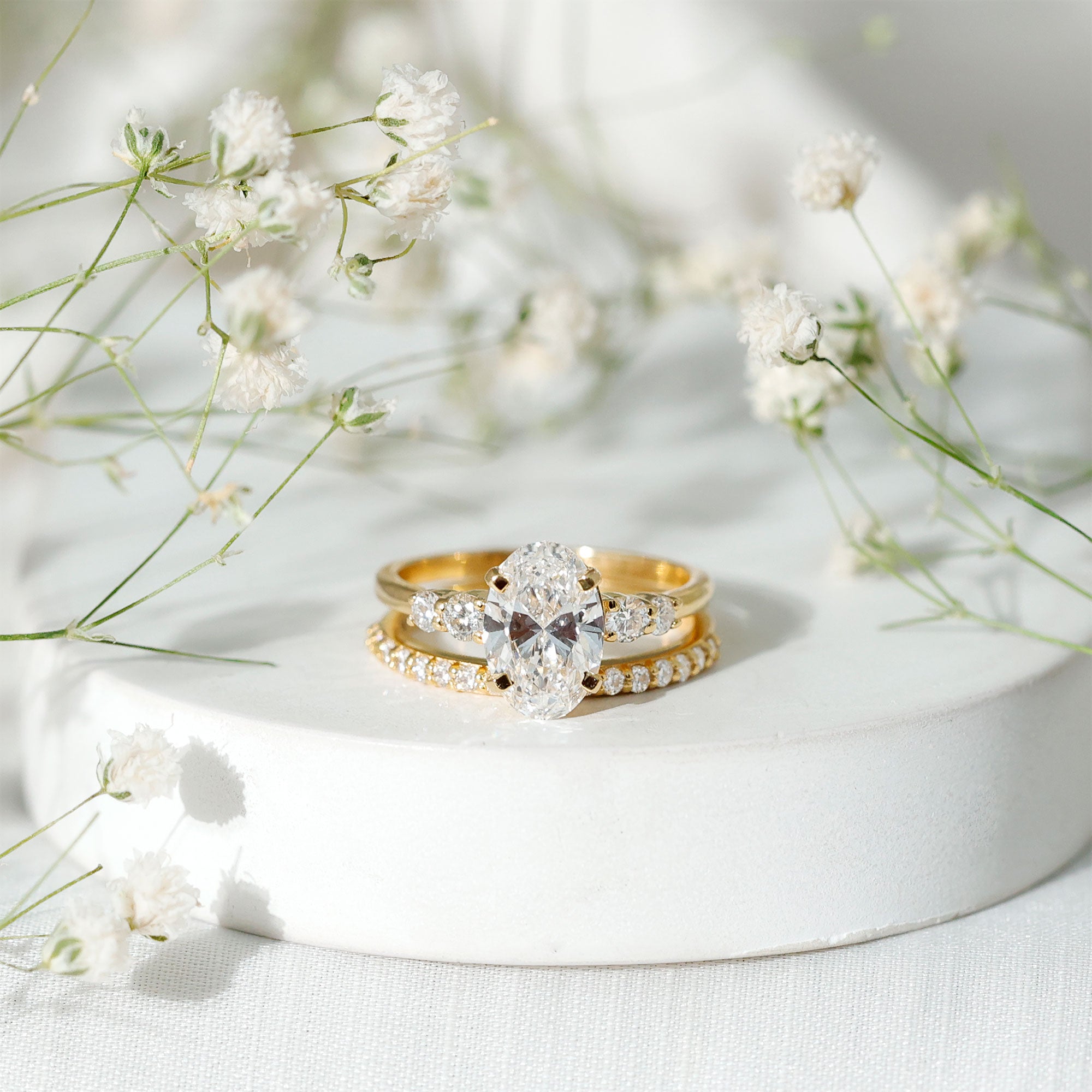 2 Carat Oval Shape Lab Diamond Bridal Ring Set with IGI Certificate Lab - ( E-VS1 ) - Rosec Jewels