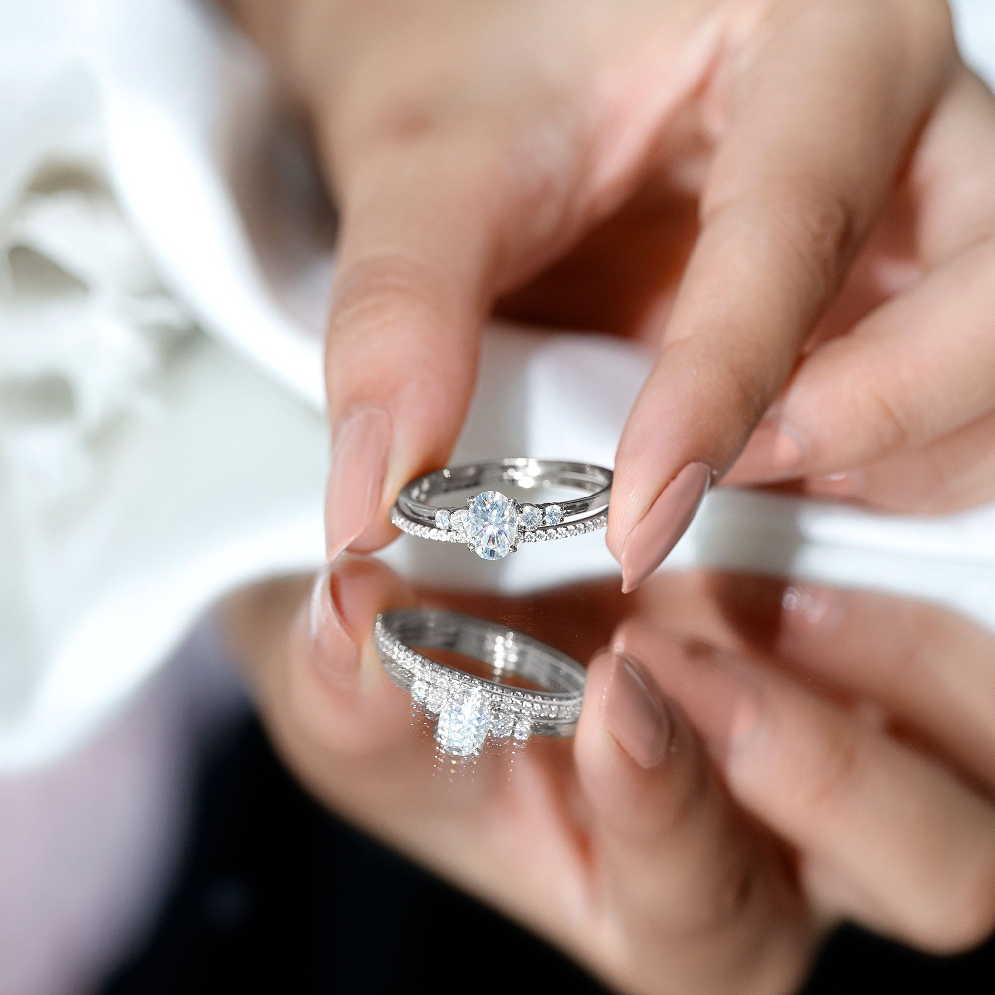 IGI Certified Lab Grown Diamond Engagement Ring with Wedding Band Lab - ( EF-VS ) - Rosec Jewels