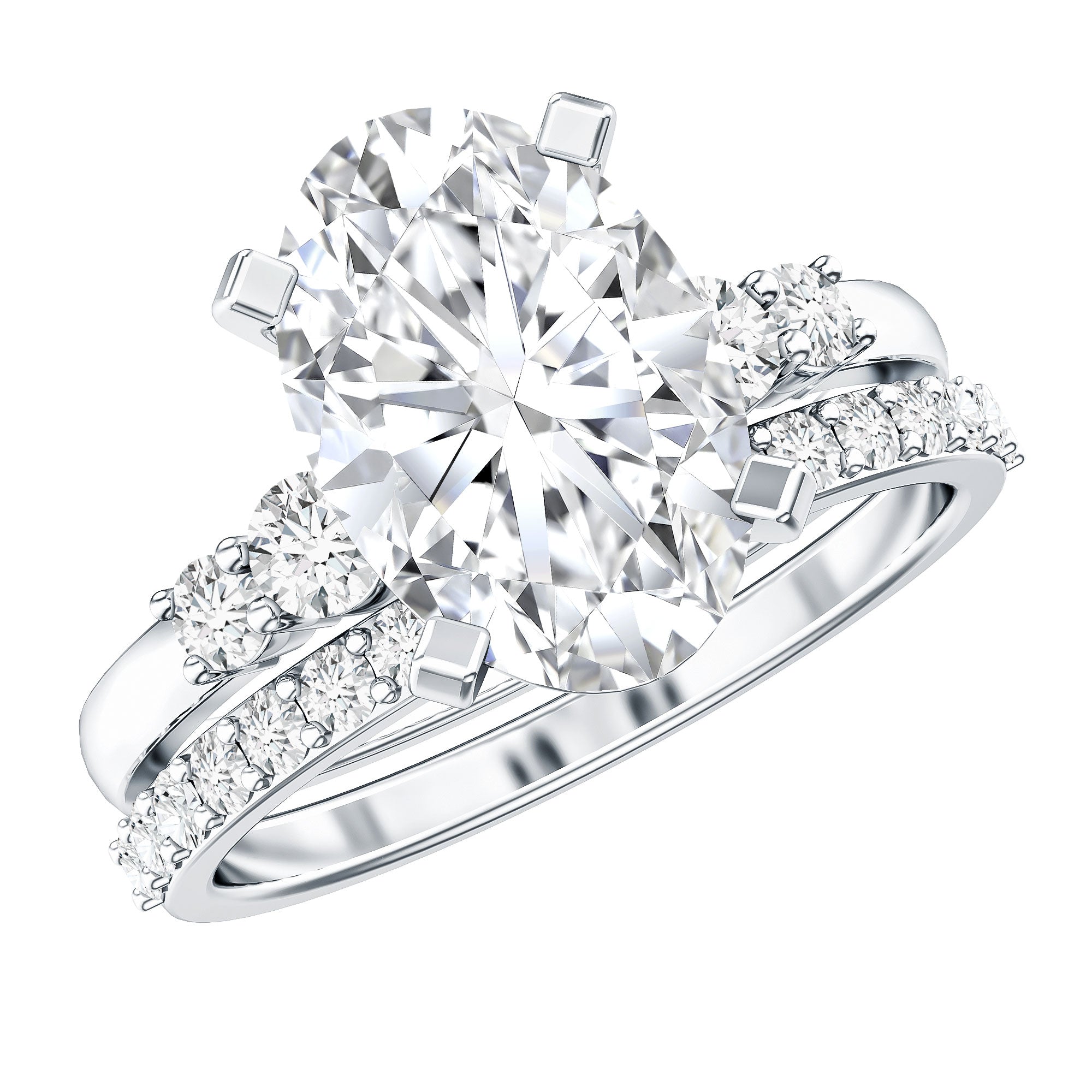 IGI Certified 3 Carat Oval Lab Grown Diamond Marriage Ring Set for Women Lab - ( EF-VS ) - Rosec Jewels