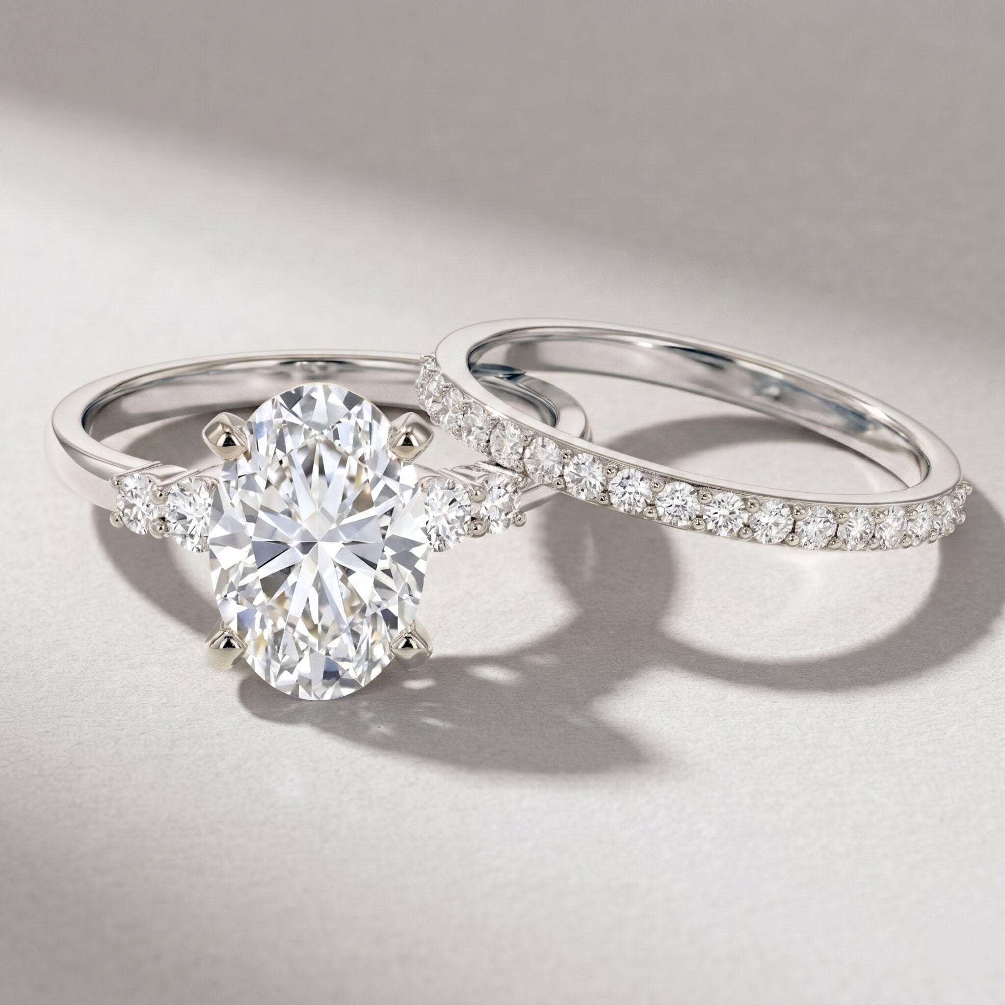 IGI Certified 3 Carat Oval Lab Grown Diamond Marriage Ring Set for Women Lab - ( EF-VS ) - Rosec Jewels