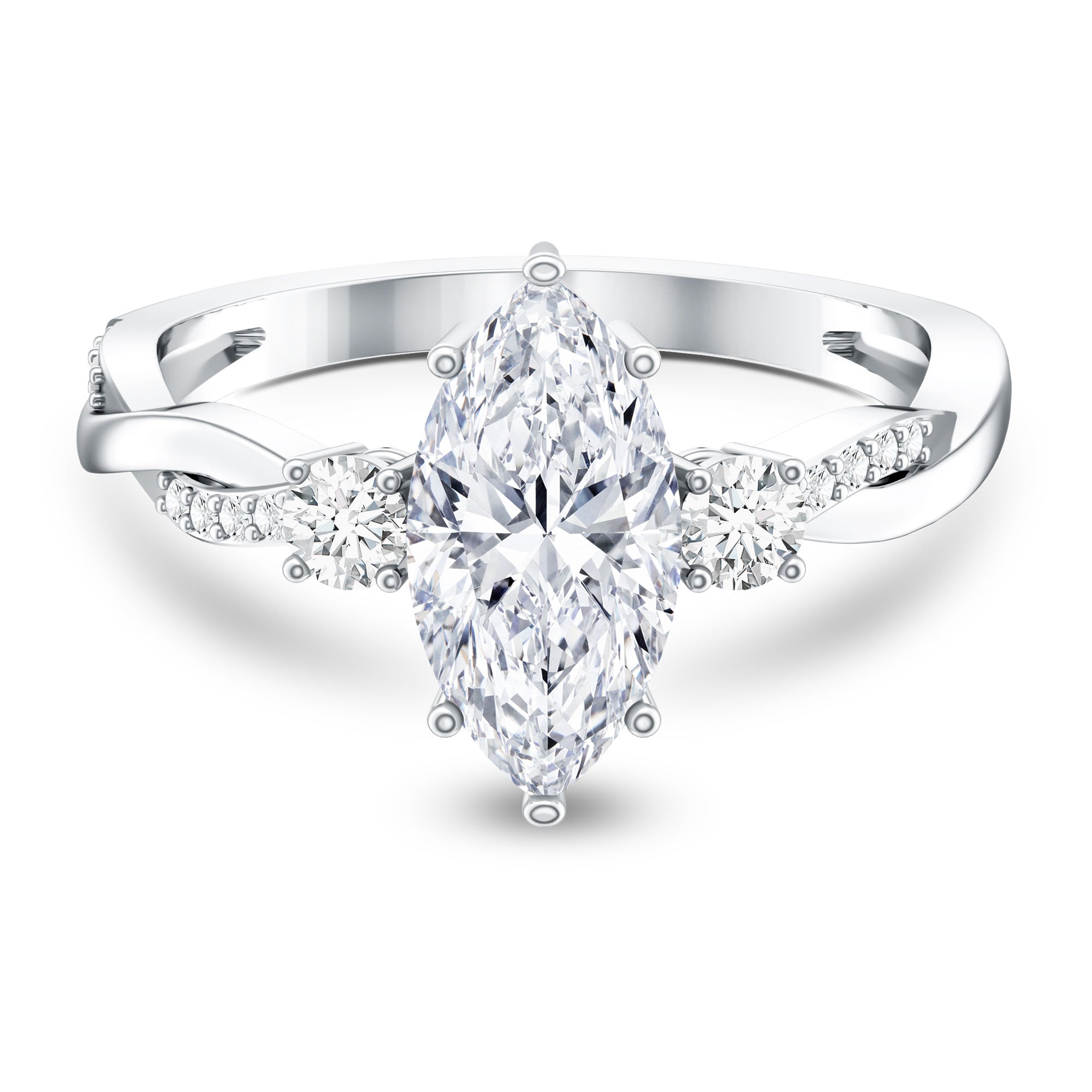 2 Carat Marquise Cut Lab Grown Diamond Crossover Engagement Ring with IGI Certificate Lab - ( EF-VS ) - Rosec Jewels