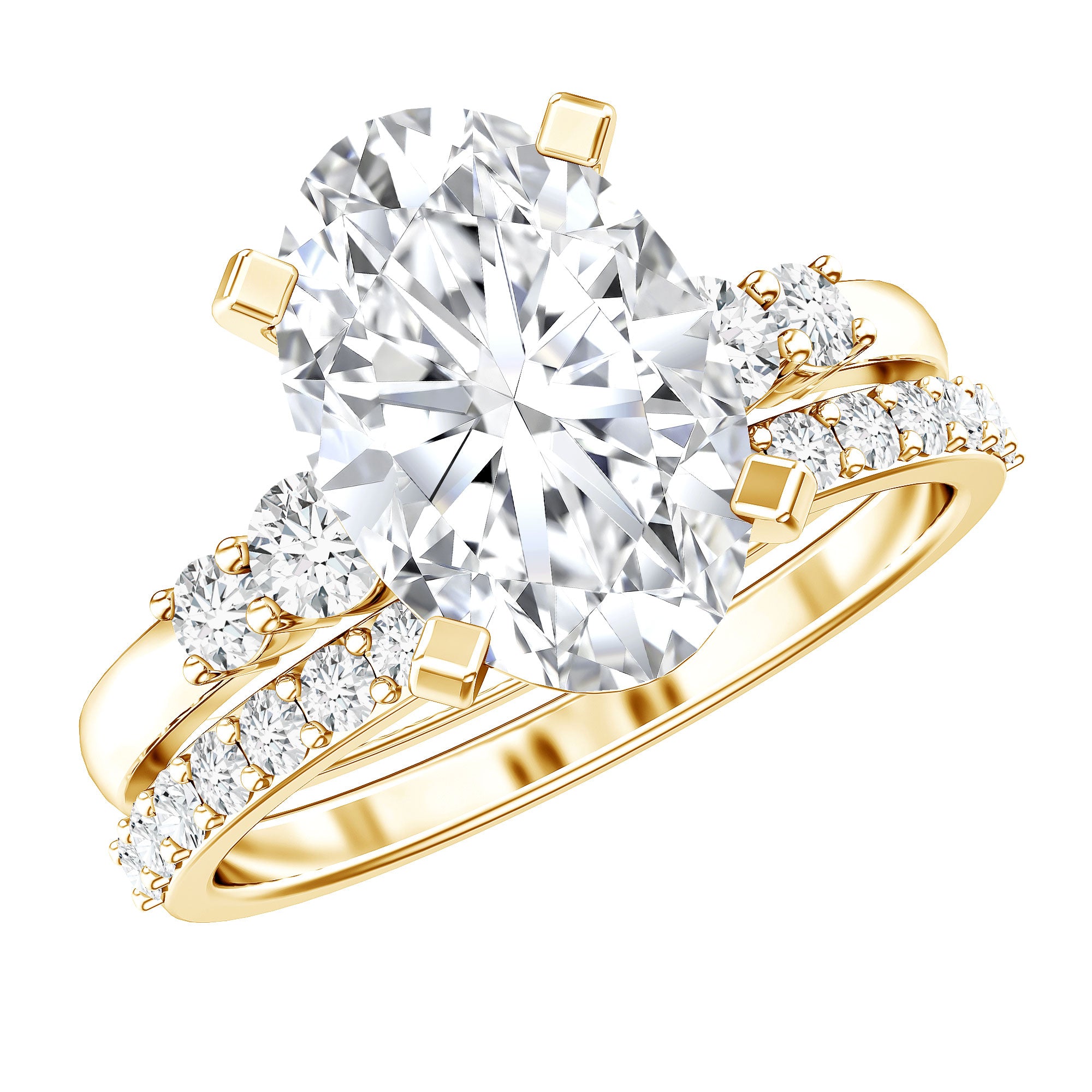 4 Carat Oval Wedding Ring Set with IGI Certified Lab Grown Diamond Lab - ( EF-VS ) - Rosec Jewels