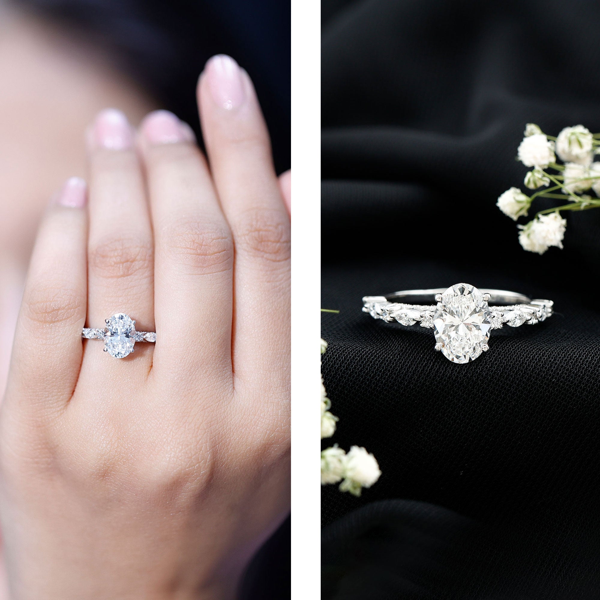 2 Carat Oval Lab Grown Diamond Engagement Ring with IGI Certificate Lab - ( E-VS1 ) - Rosec Jewels
