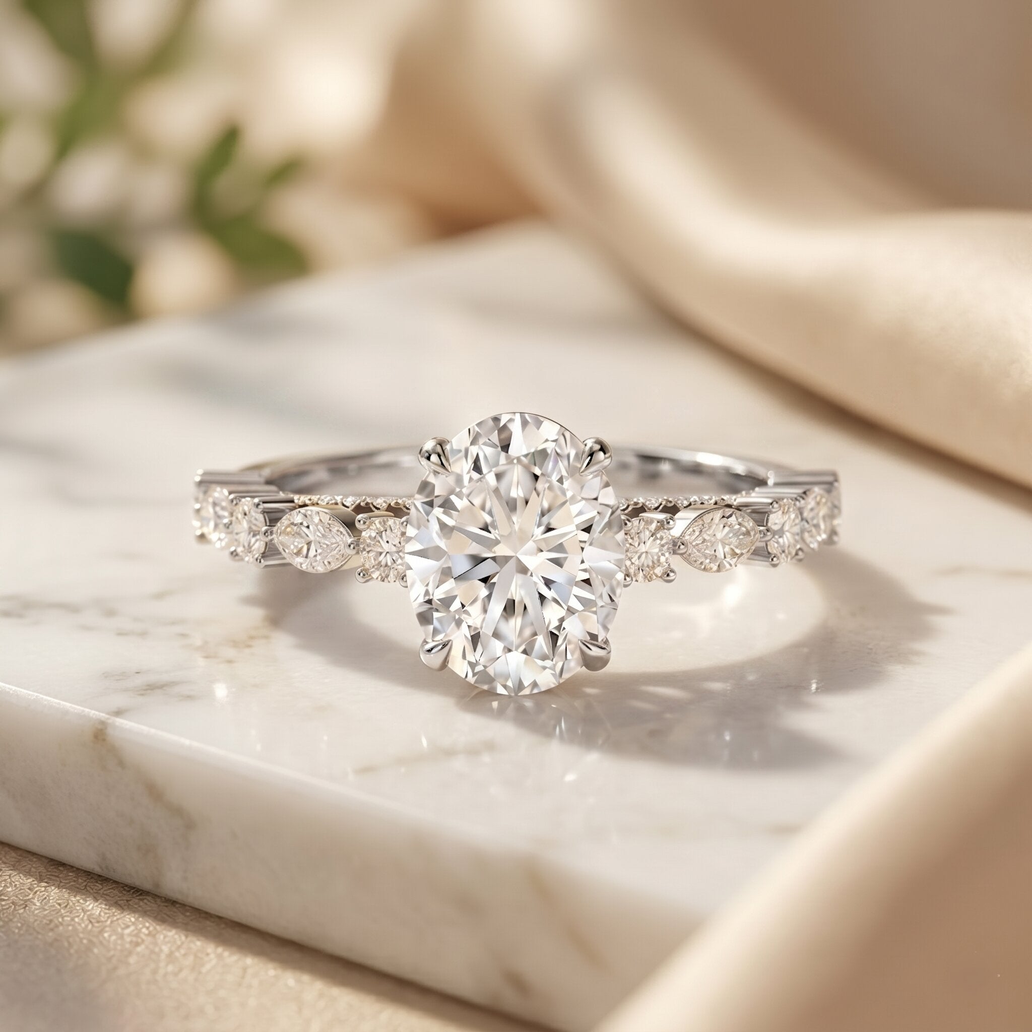 2 Carat Oval Lab Grown Diamond Engagement Ring with IGI Certificate Lab - ( EF-VS ) - Rosec Jewels