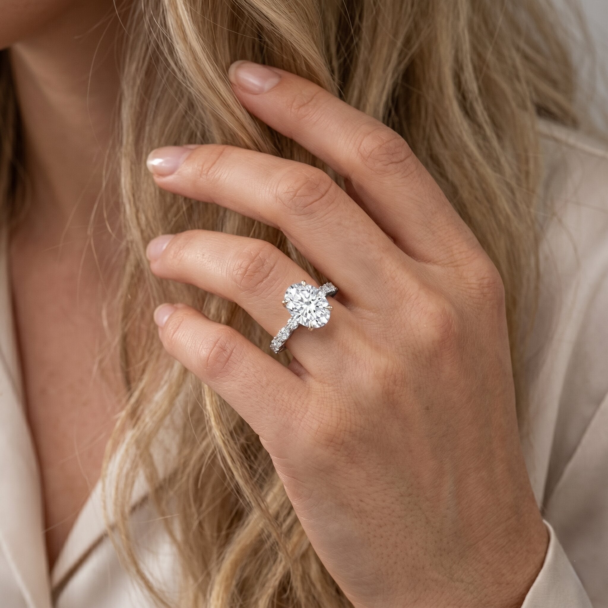 2 Carat Oval Lab Grown Diamond Engagement Ring with IGI Certificate Lab - ( E-VS1 ) - Rosec Jewels