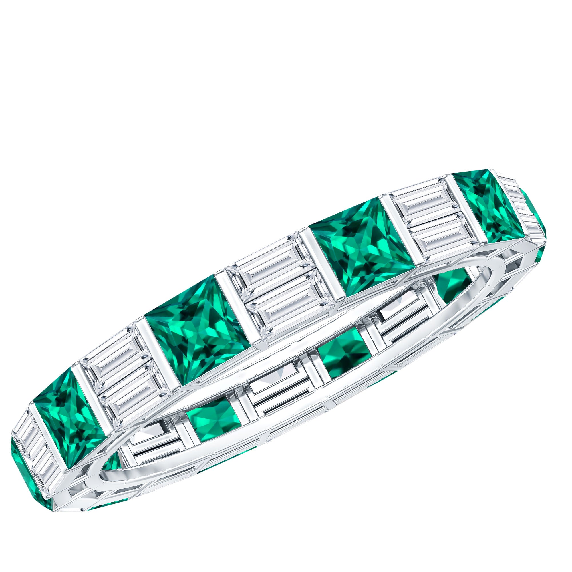 Lab Created Emerald And Moissanite Eternity Wedding Band AAAA - Rosec Jewels