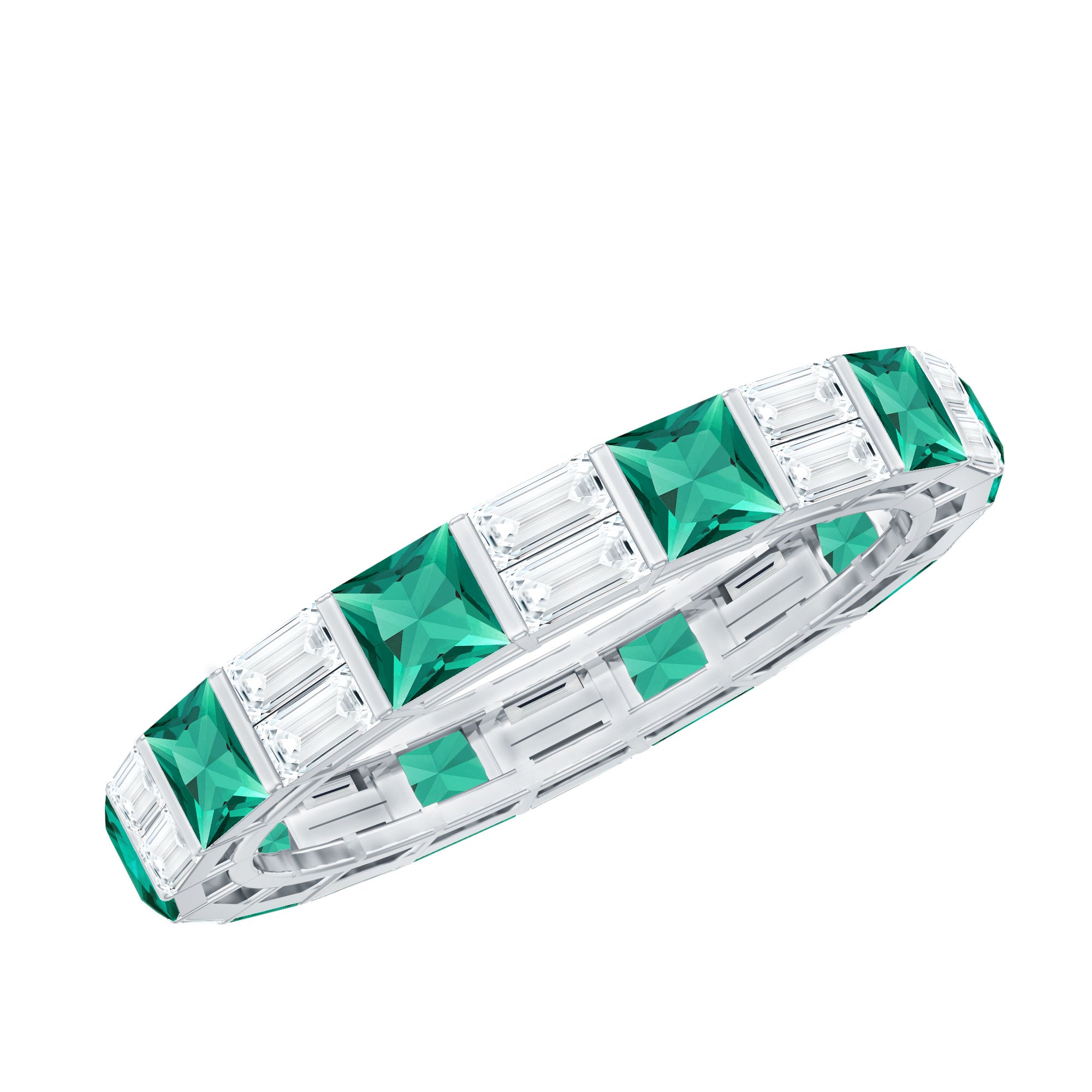 Lab Created Emerald And Moissanite Eternity Band