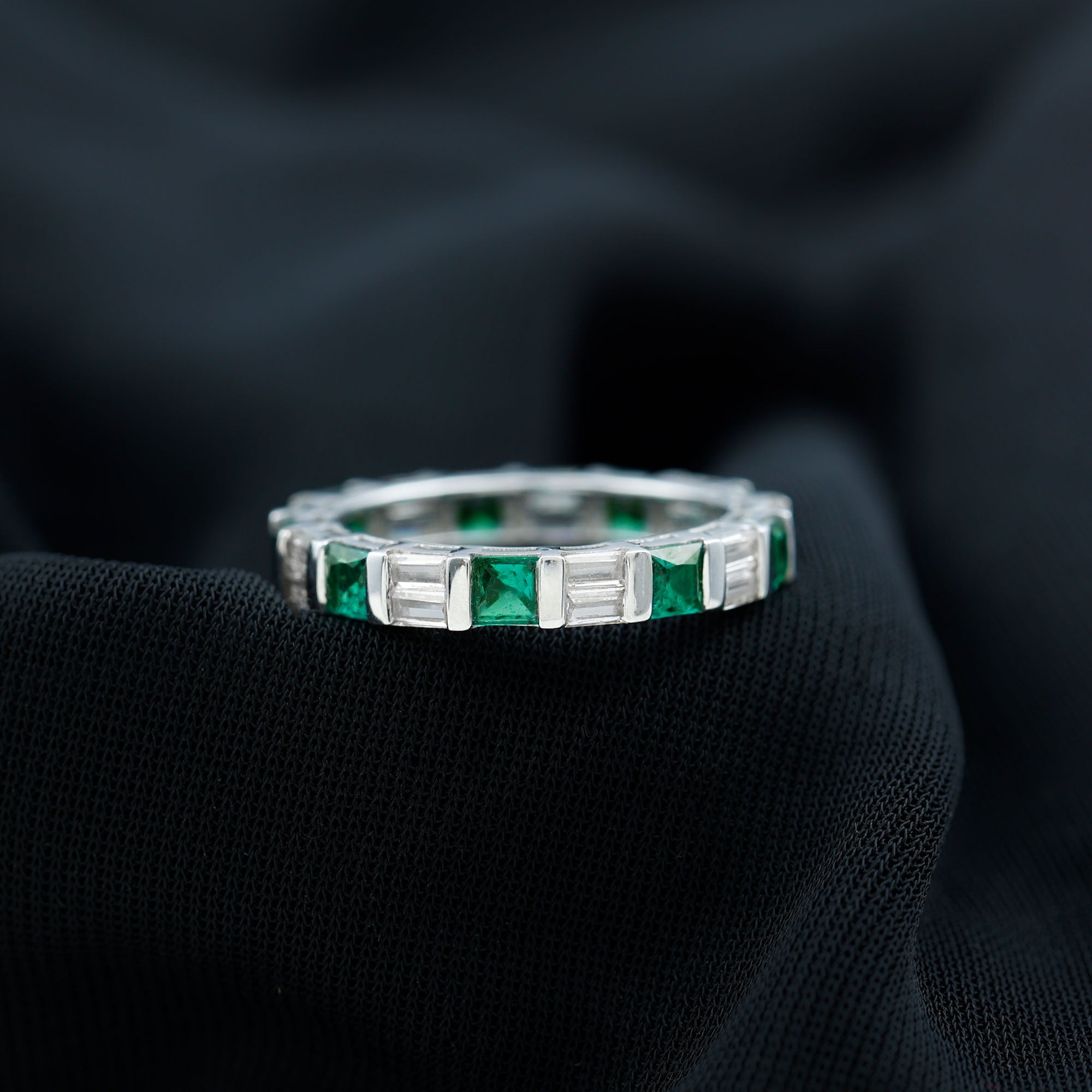 Lab Created Emerald And Moissanite Eternity Wedding Band AAAA - Rosec Jewels