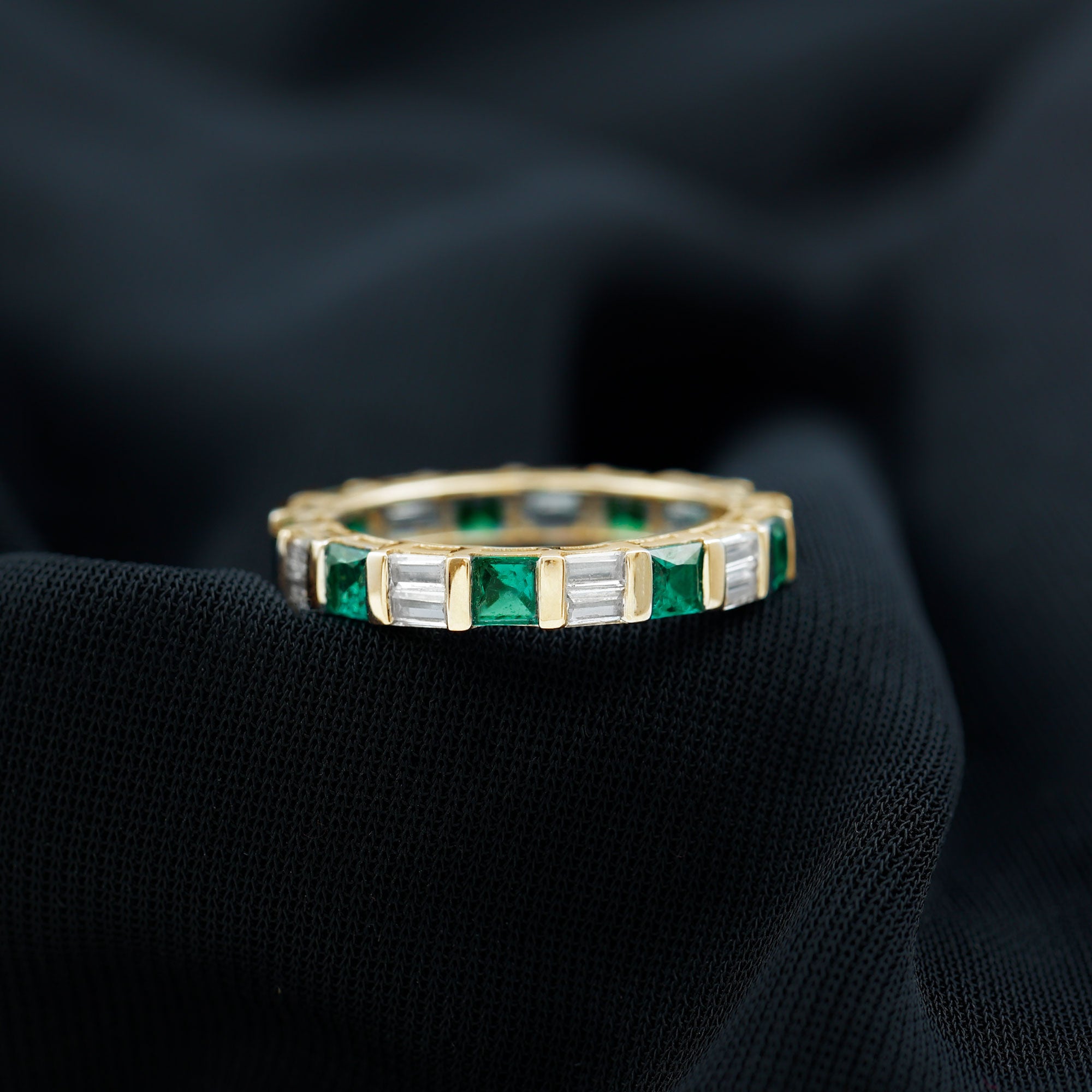Lab Created Emerald And Moissanite Eternity Wedding Band AAAA - Rosec Jewels