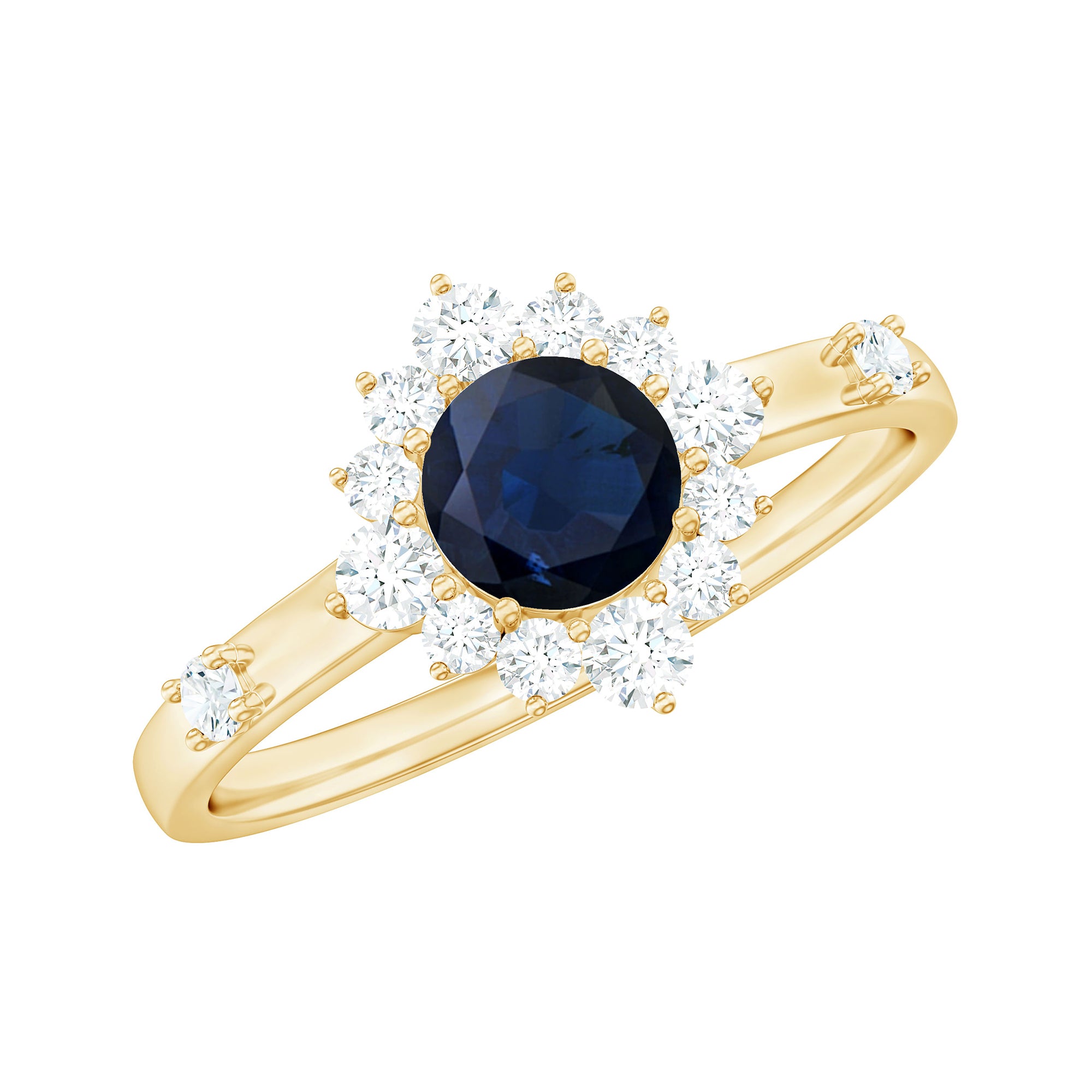 Natural 0.9 Carat Blue Sapphire Engagement Ring with Diamond Halo AAA - Rosec Jewels